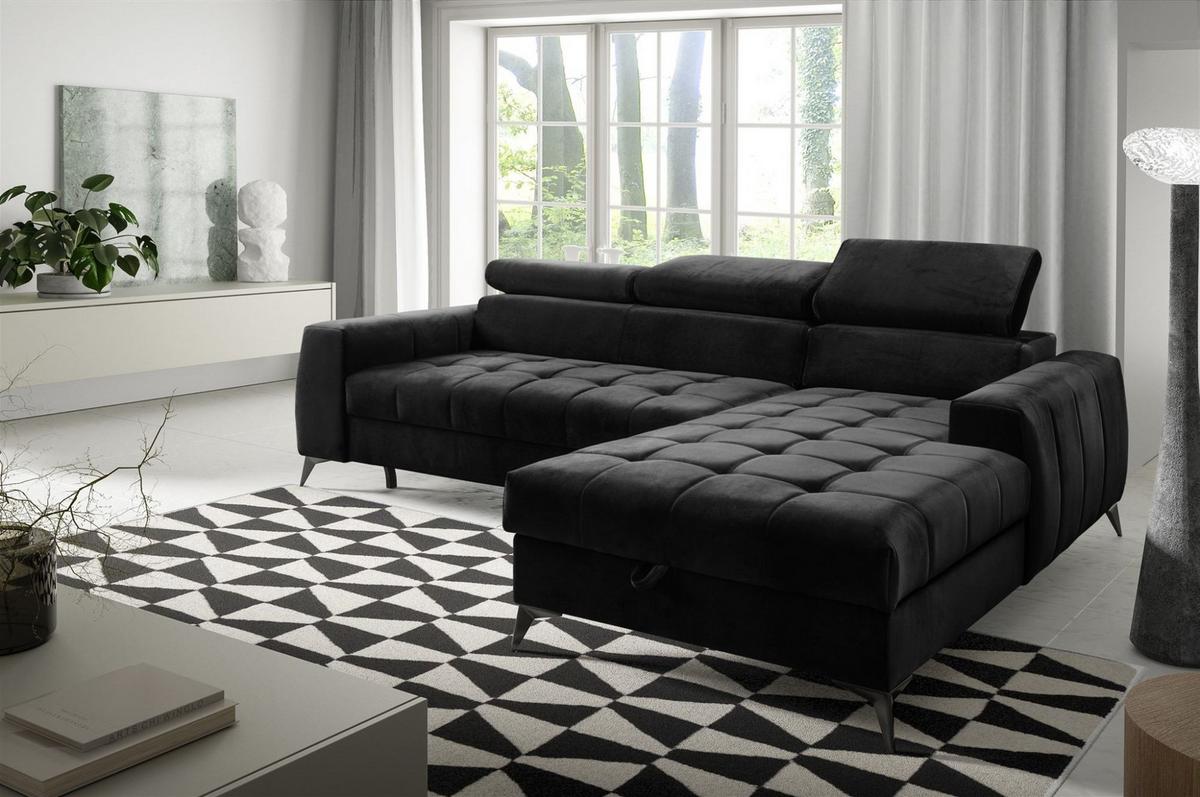 ECKSOFA Agnesa Xs In Salvador - Schwarz, Holzwerkstoff/Textil (260/200cm) - Fun Möbel