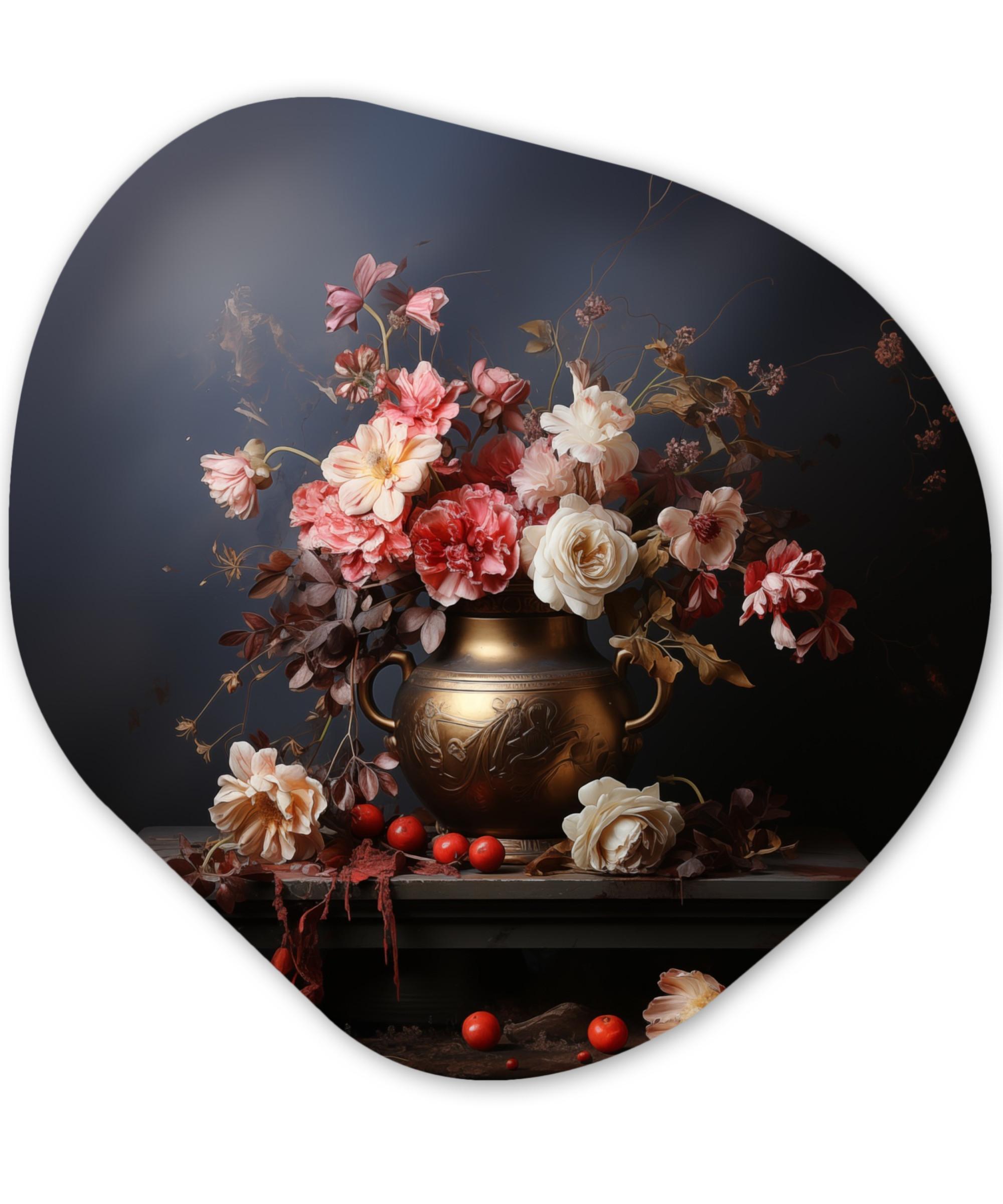 WANDBILD Stilleben - Blumen - Rosen - Blumenstrauß - Vase Wanddeko 40x40 cm - Dunkelbraun, Kunststoff (40/40cm) - MuchoWow