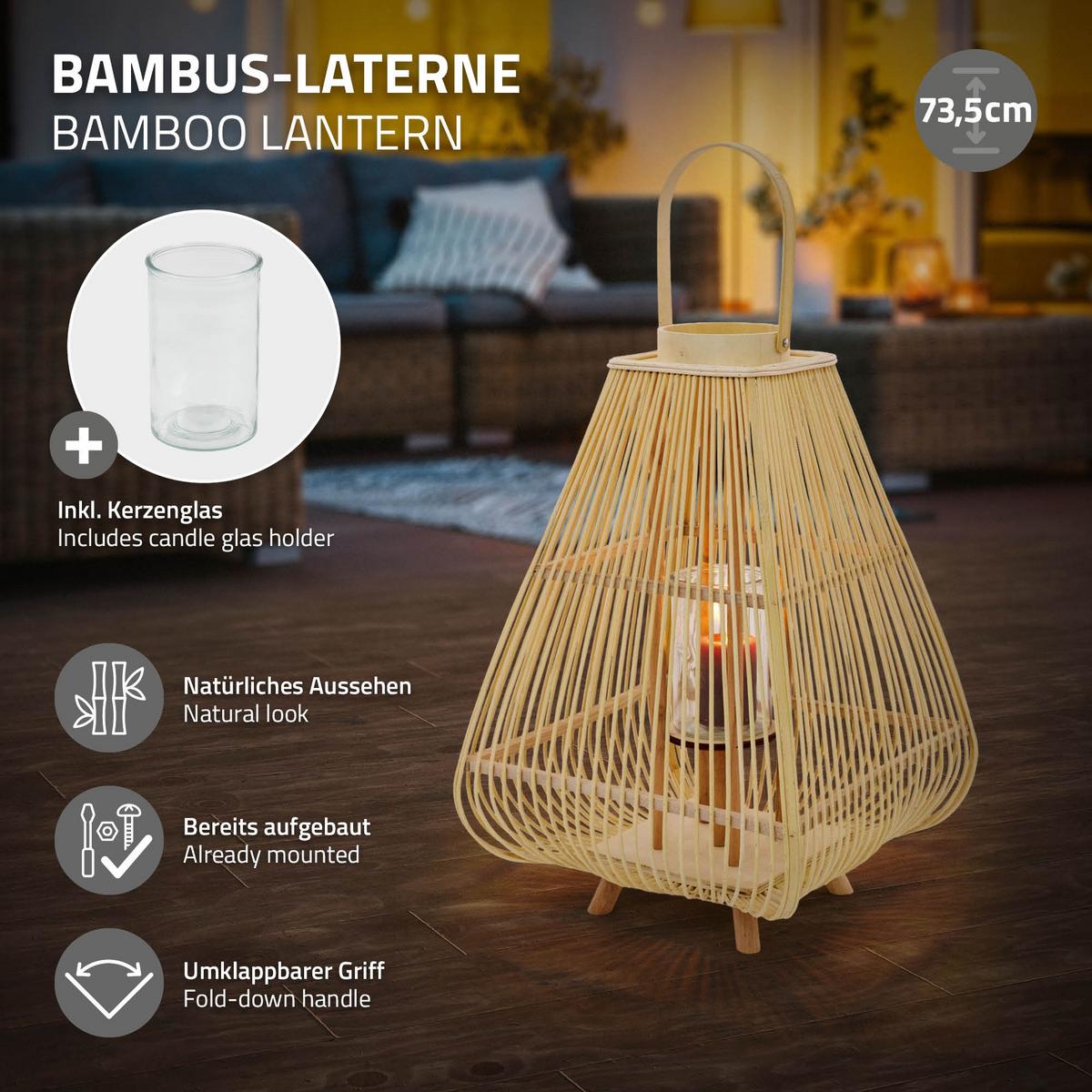 BAMBUS LATERNE H: 73,5 cm Holzfarbe Boho Stil - Naturfarben, Holz (38/73.5/38cm)
