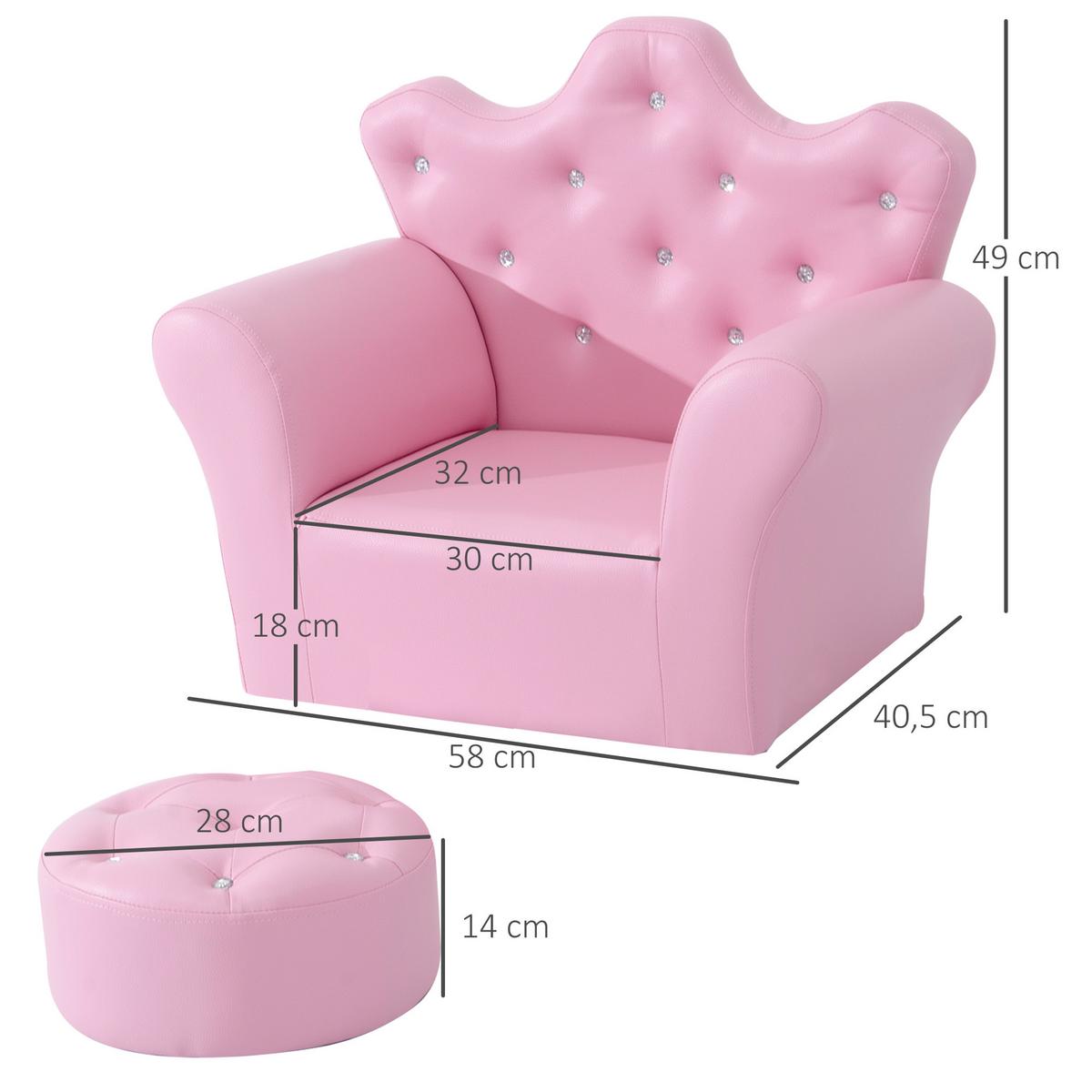 KINDERSOFA mit Ottomane Kindersessel Softsofa mit Kristallknöpfen Hocker Rosa - Rosa, Holz (405/49/58cm) - HOMCOM