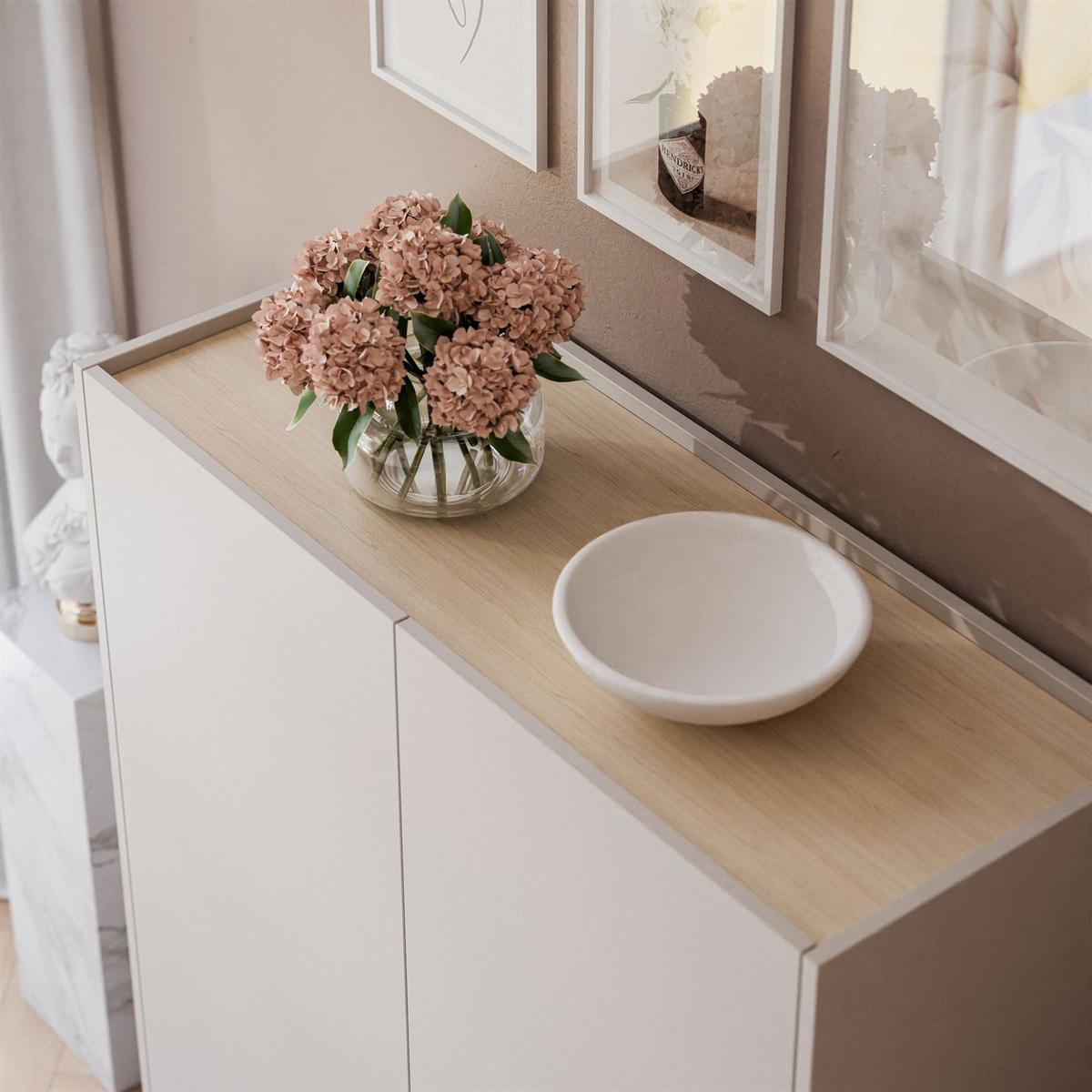 HOCHKOMMODE ESSENCE 2D KD97 Kaschmir / Eiche Linea - Kaschmir/Eichefarben, Holzwerkstoff (97/122/37cm) - Lookway