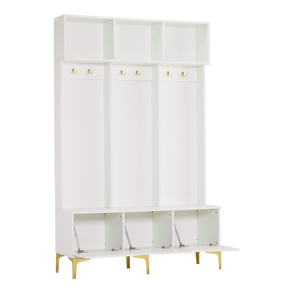 GARDEROBEN weiß & gold, mit sitzbank und 6 haken - Weiß, Holzwerkstoff (120/191/40cm) - Urban Meuble