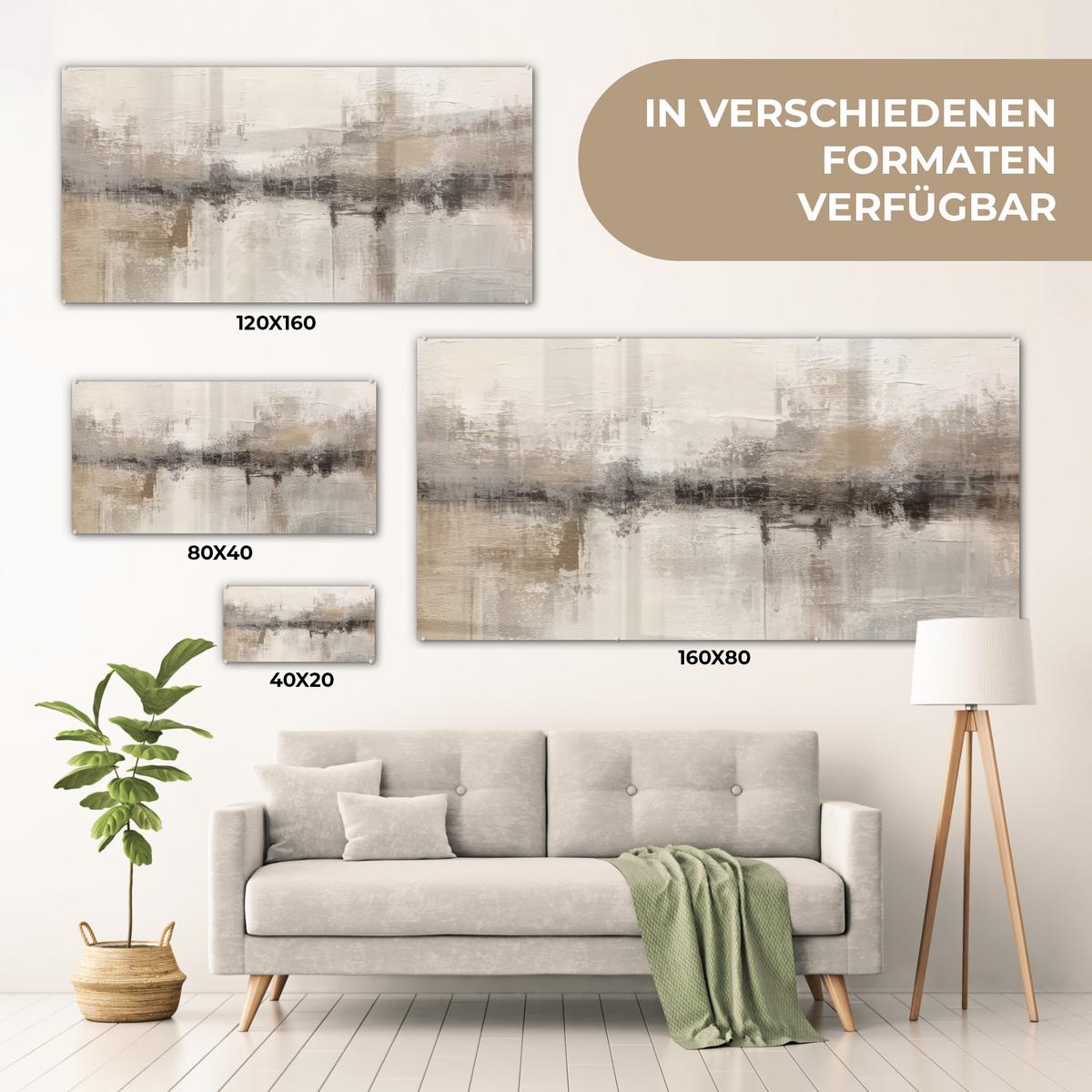 ACRYLGLASBILD Moderne Kunst - Abstrakt - Beige 120x60 cm - Beige, Glas (120/60cm) - MuchoWow