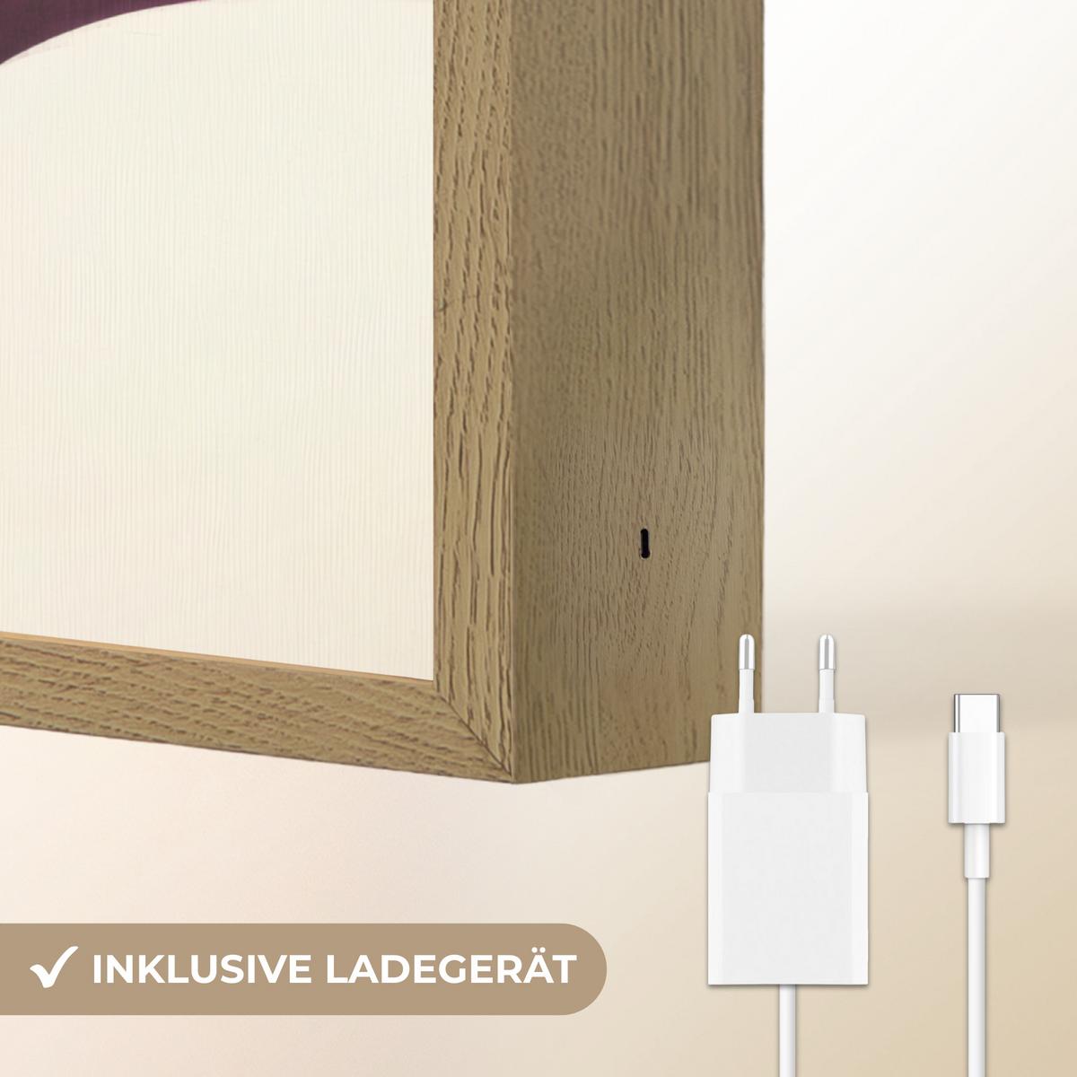 WANDLEUCHTE MIT AKKU Formen - Abstrakt - Farbenfroh 30x40 cm - Rosa, Holzwerkstoff (30/40/8cm) - OnlyWow