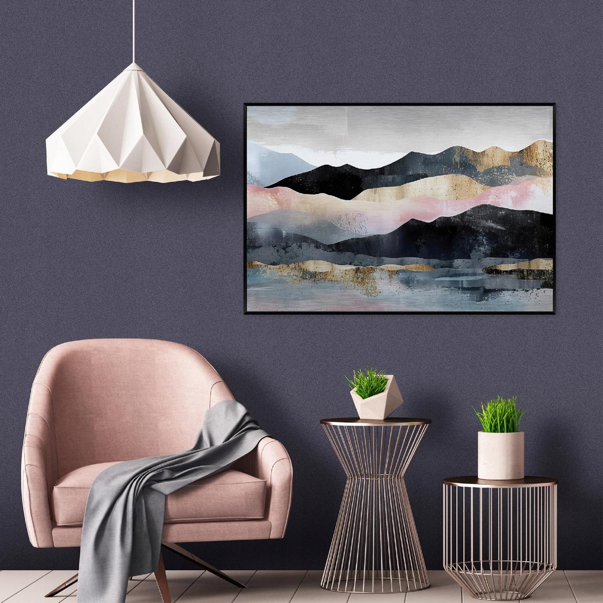 BILDER mit Rahmen Gebirge Landschaft Schwarz 120x80 cm - Multicolor, Metall (120/80cm) - Wallarena