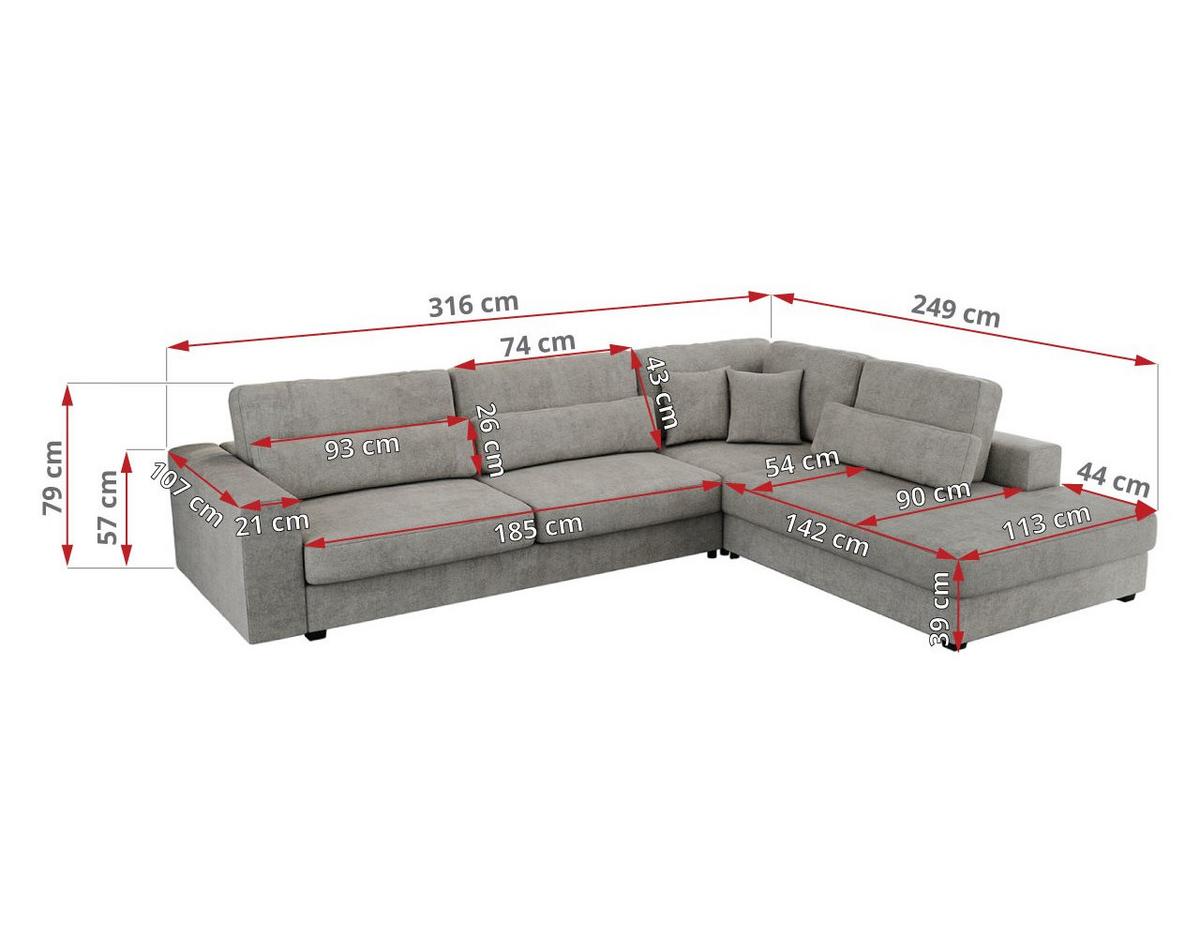 ECKSOFA Savona Hellgrau Strukture - rechts - Hellgrau/Schwarz, Kunststoff/Textil (249/316cm) - MKS