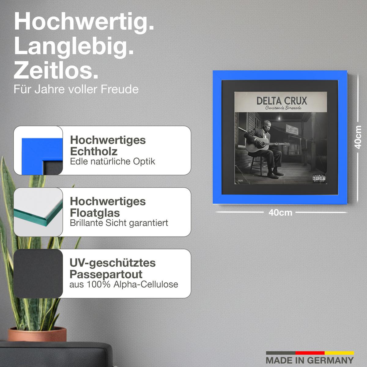 SCHALLPLATTEN RAHMEN 40/40 für das Cover - Blau, Holz (40/40cm) - K-Möbel