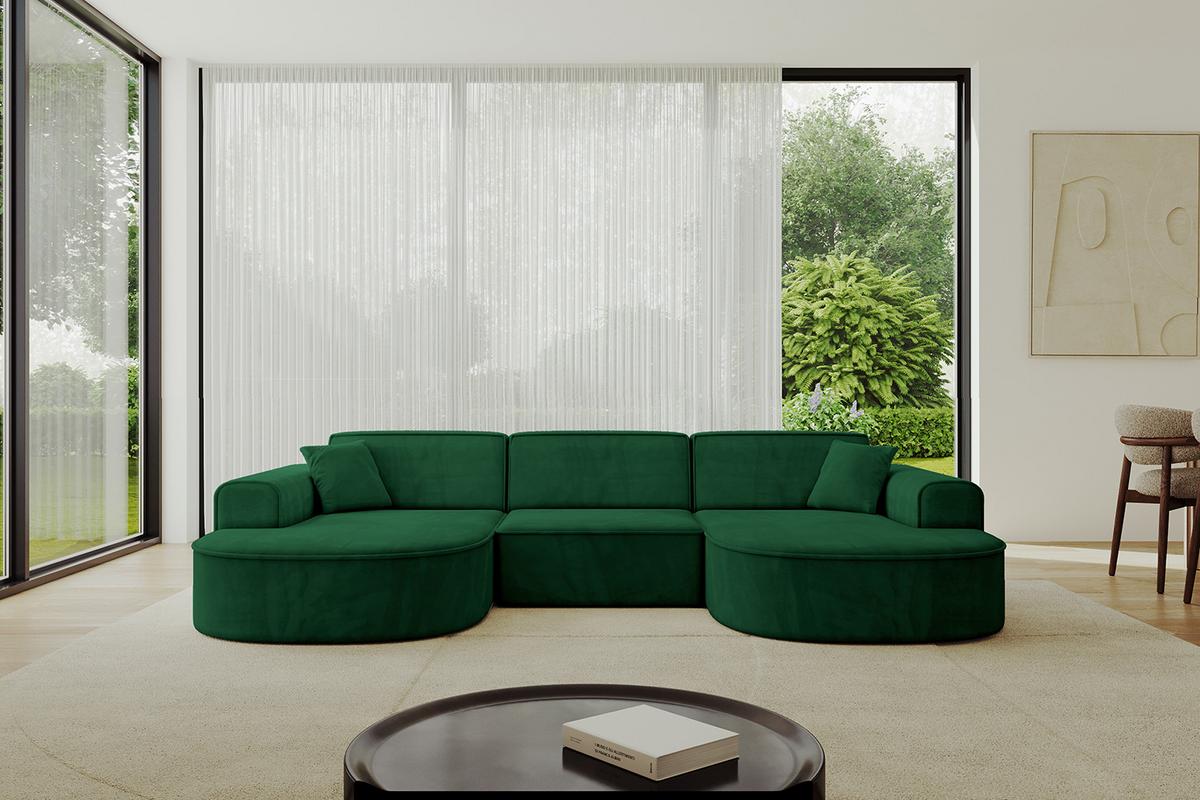 WOHNLANDSCHAFT MARI-U1 - 303x171x79 cm Dunkelgrün Velours - Dunkelgrün/Schwarz, Holzwerkstoff/Kunststoff (303/79/171cm) - ALTDECOR