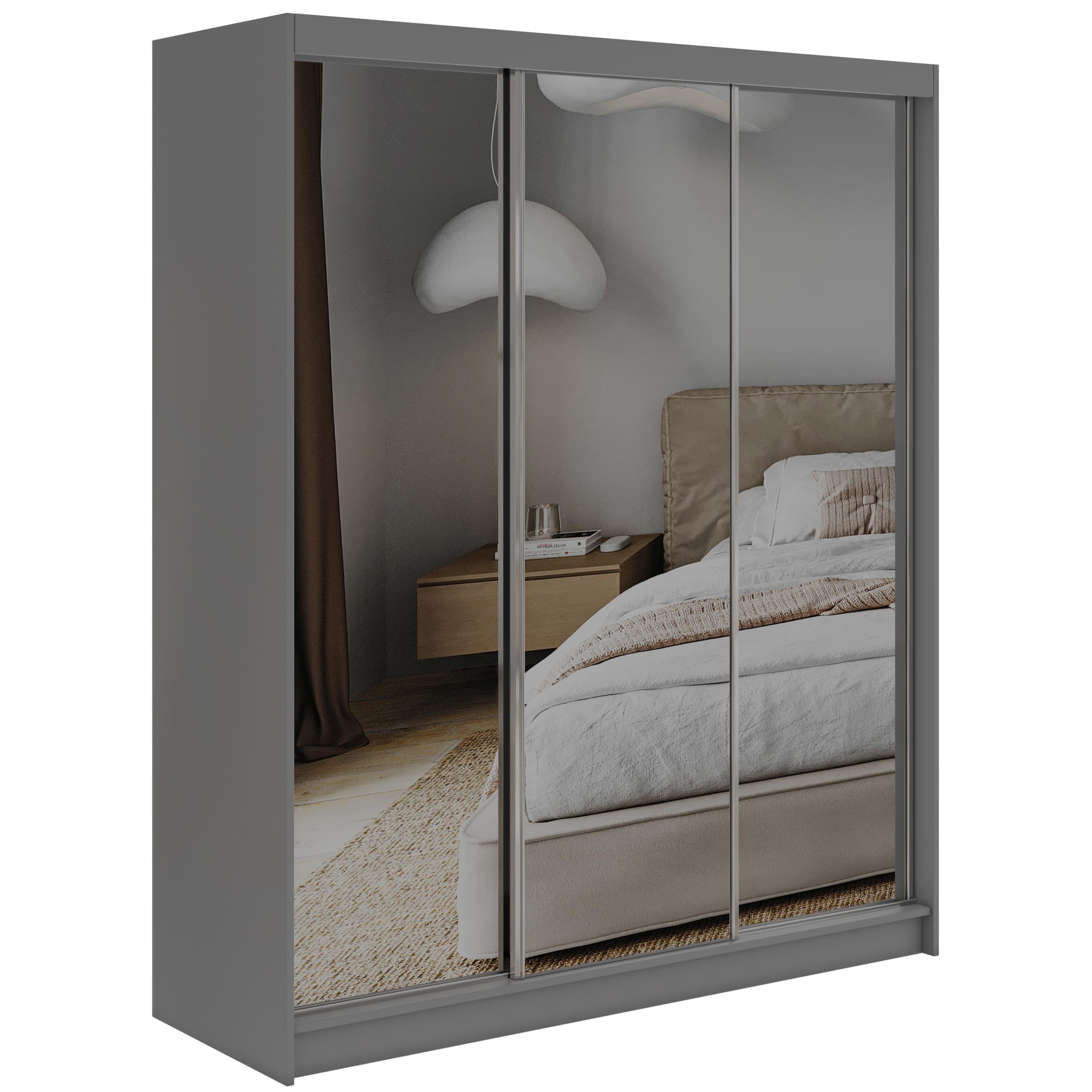 SCHWEBETÜRENSCHRANK mit Schubladen 180 - DUBROWNIK - Grau mit Spiegel - Alufarben/Grau, Holzwerkstoff/Metall (180/216/61cm) - MKS