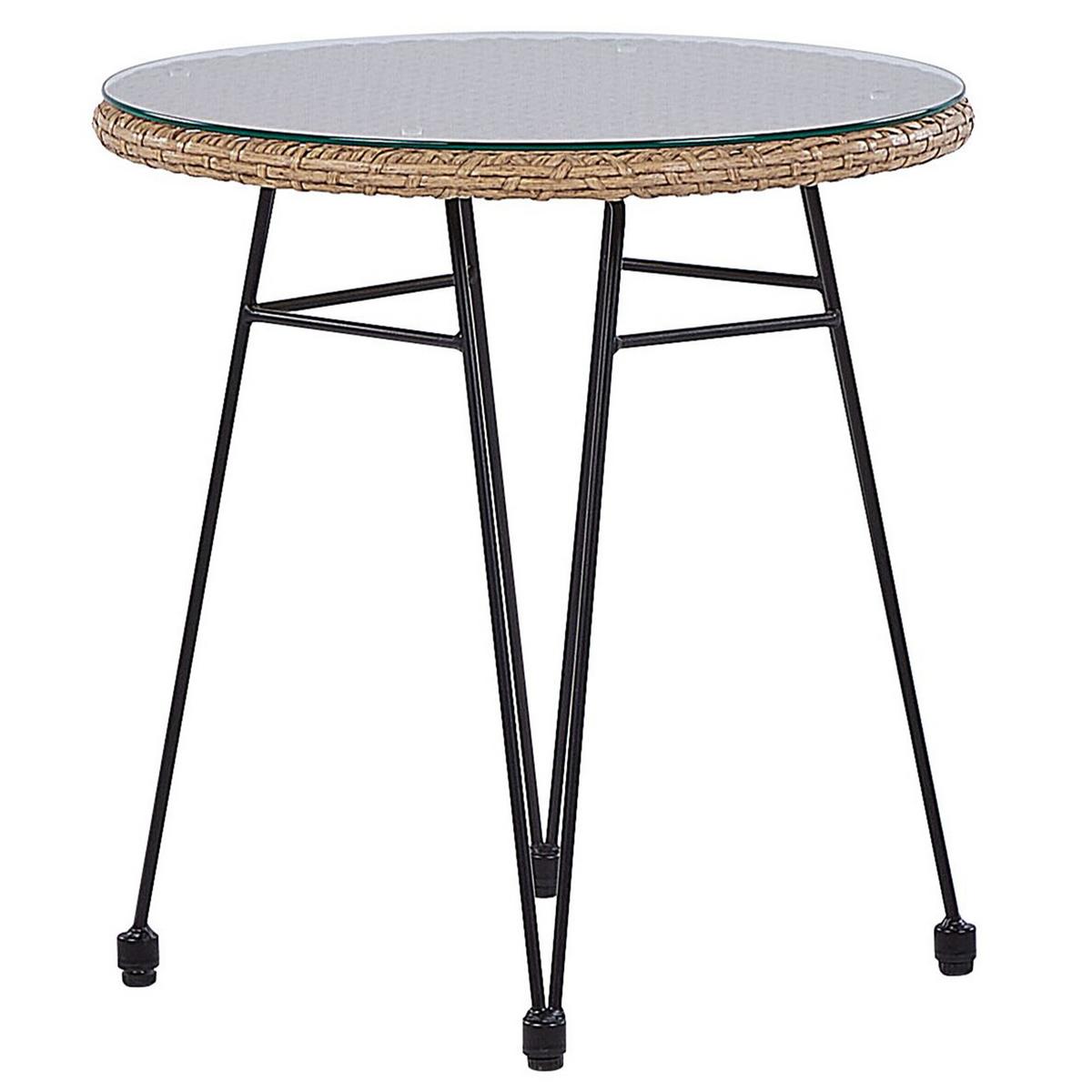 BALKONSET 2-Sitzer Rattan natürlich Auflagen schwarz Tropea II - Beige/Schwarz, Kunststoff - Beliani