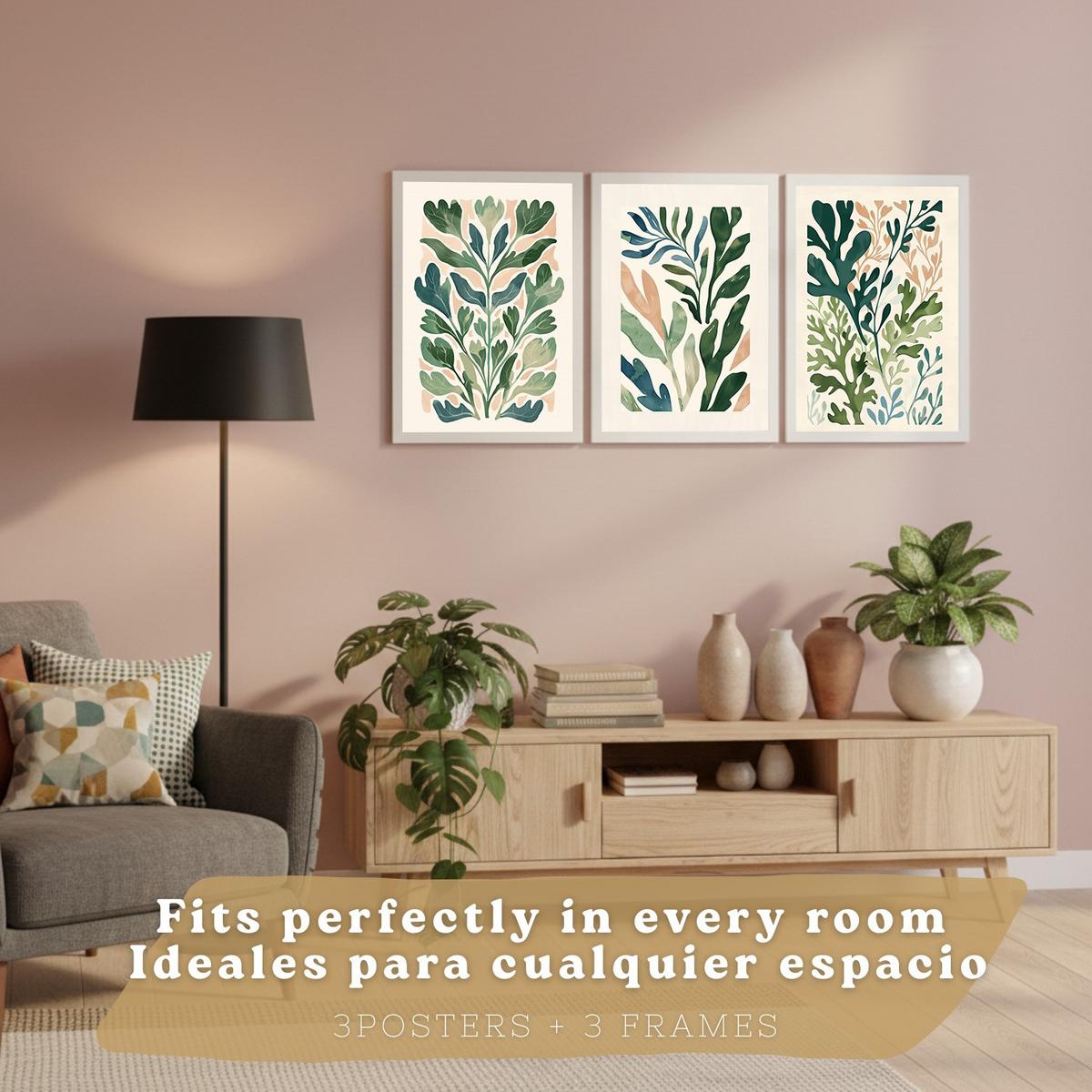 POSTER 3er Bilder-Set Wandbilder Floral Pastell modern Wohnzimmer Deko, Schlafzimmer, Küche, Badezimmer Rahmenlos A3 - Weiß, Papier (29.7/1/42cm) - Nacnic