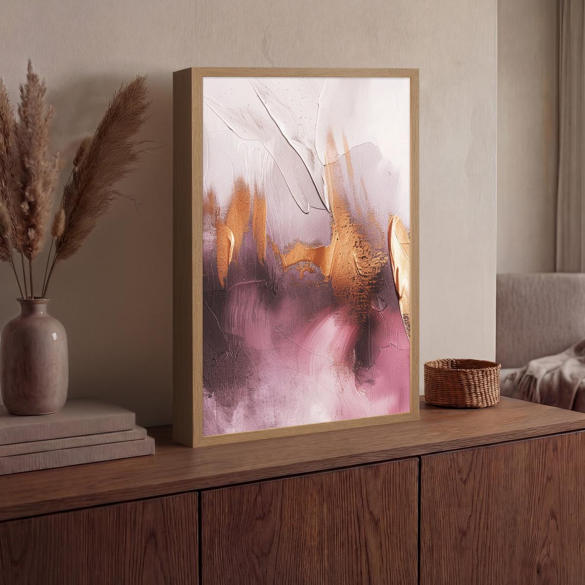WANDLEUCHTE MIT AKKU Lila - Abstrakt - Farbe - Gold 40x60 cm - Mauve, Holzwerkstoff (40/60/8cm) - OnlyWow