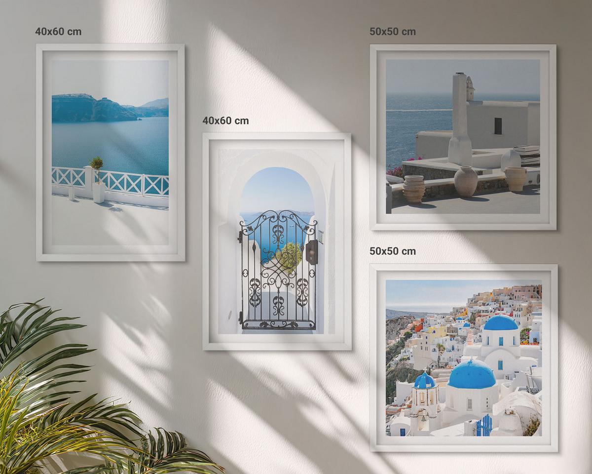 BILDER SET 4er Set - 50x50 cm & 40x60 cm Weißer Rahmen - Gebäude am Weißen Meer, Griechenland - Weiß, Kunststoff (50/50cm) - TULUP