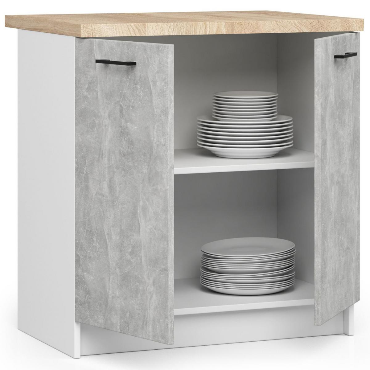 UNTERSCHRANK Weiß, Beton 85/80/46 - Hellgrau/Weiß, Holzwerkstoff (80/85/46cm) - RAUMHIRSCH FURNITURE