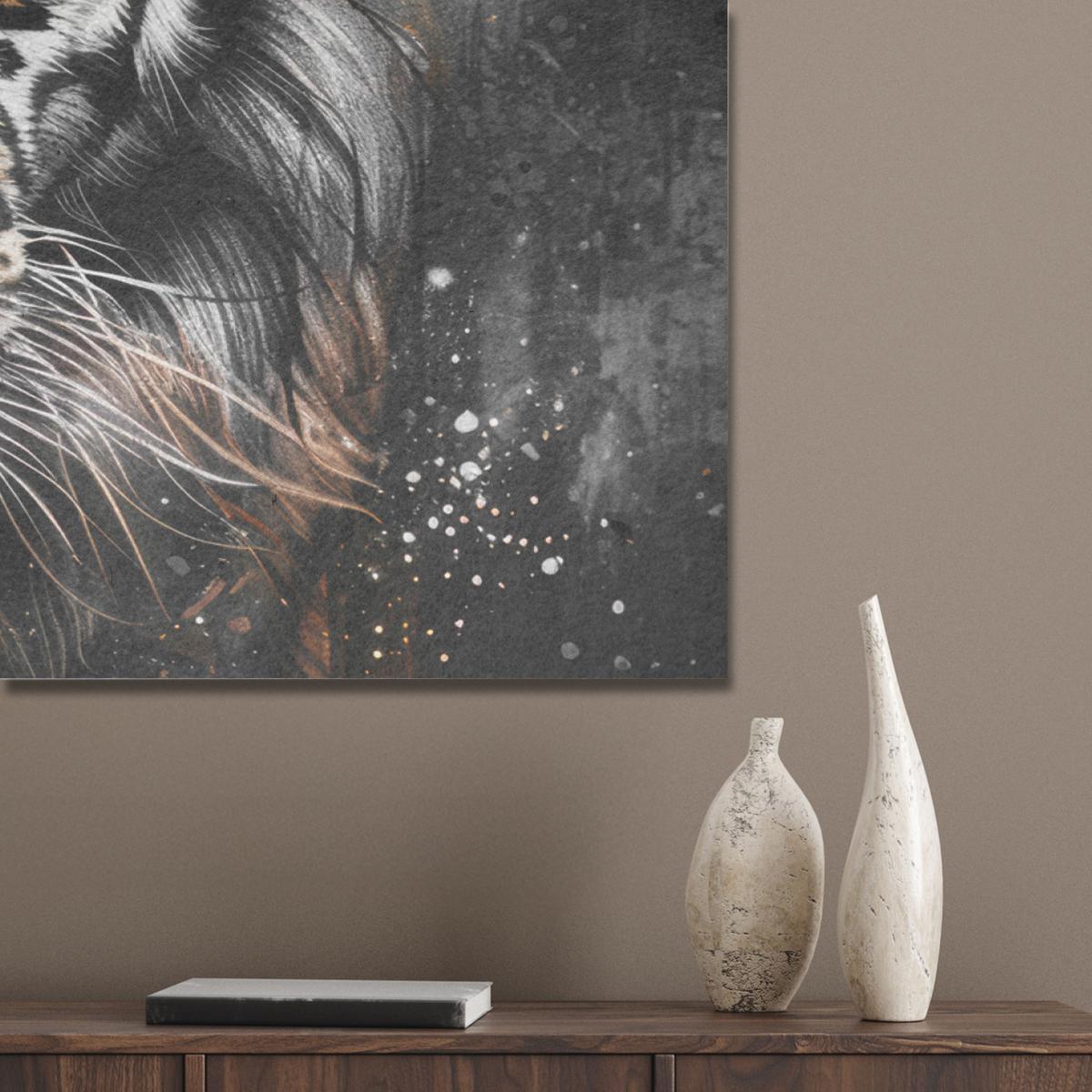 AKUSTIKBILD Tiger - Tiere - Porträt - Luxus - Schwarz Wandbild Wohnzimmer 100x70 cm - Braun, Kunststoff (100/70/0.9cm) - MuchoWow