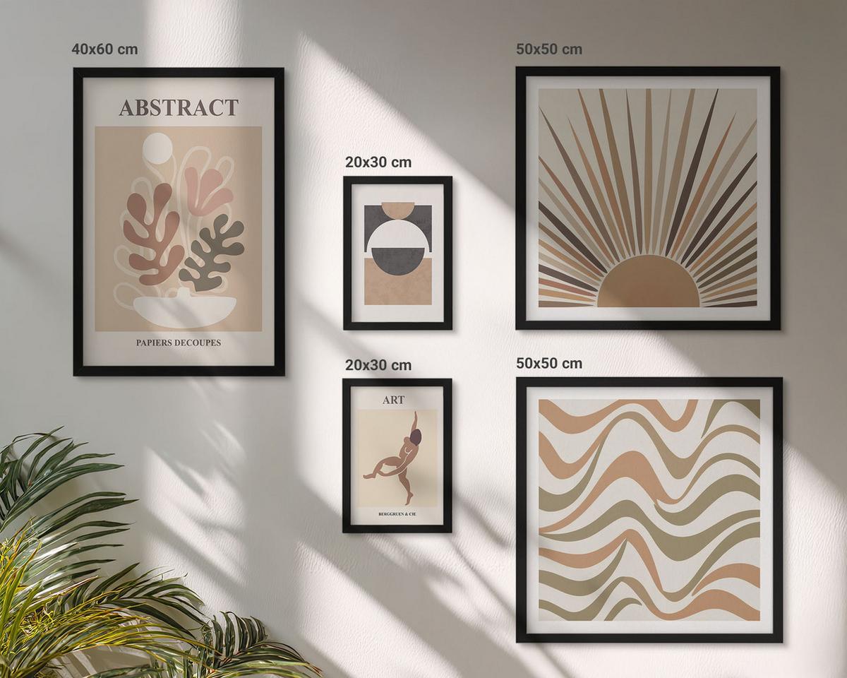 BILDER SET 5er Set - 50x50 cm & 20x30 cm & 40x60 cm Schwarzer Rahmen - Matisse Boho abstrakte Muster - Schwarz, Kunststoff (40/60cm) - TULUP