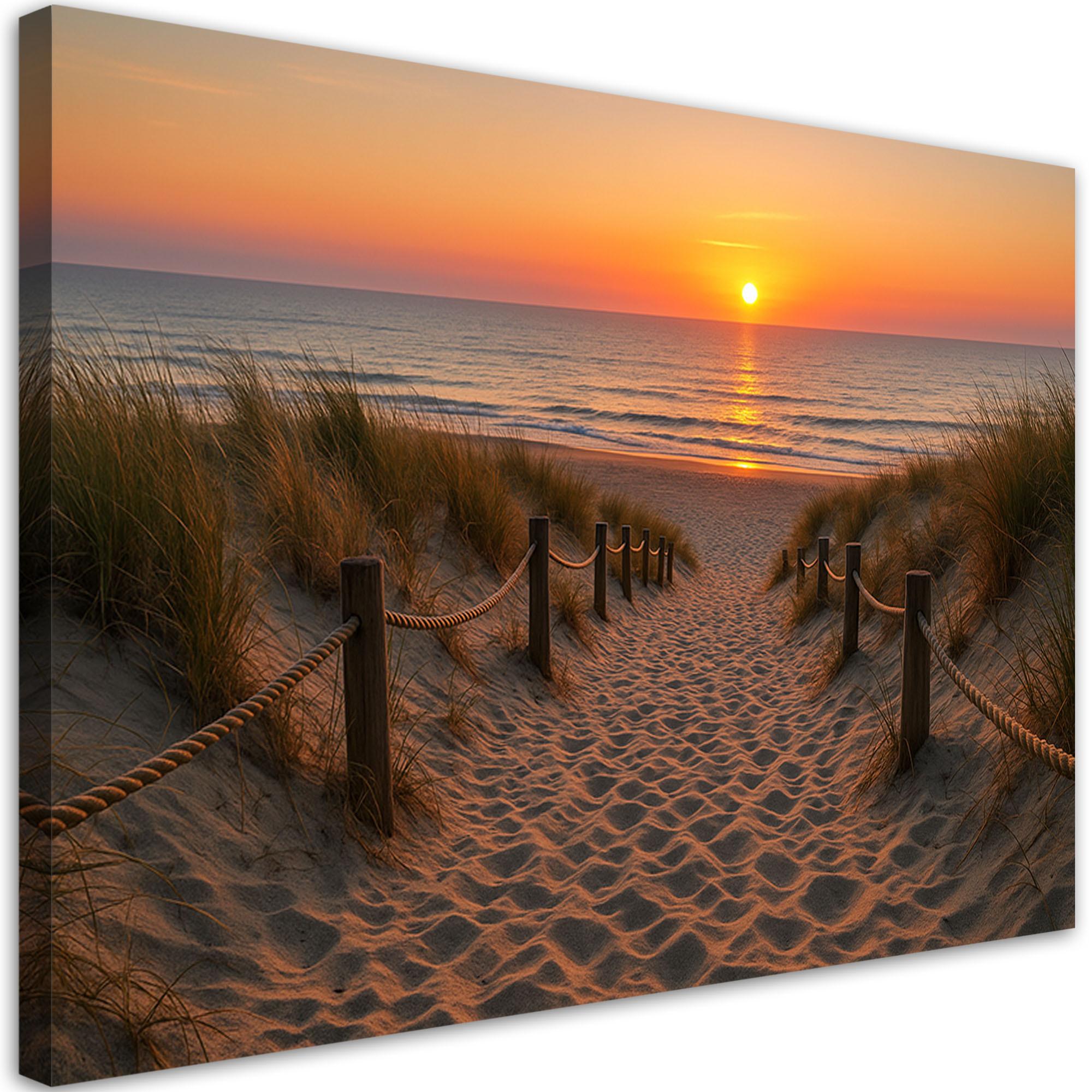 LEINWANDBILD Sonnenuntergang Strand Dünen 60x40cm - Orange, Textil (60/40cm) - Feeby