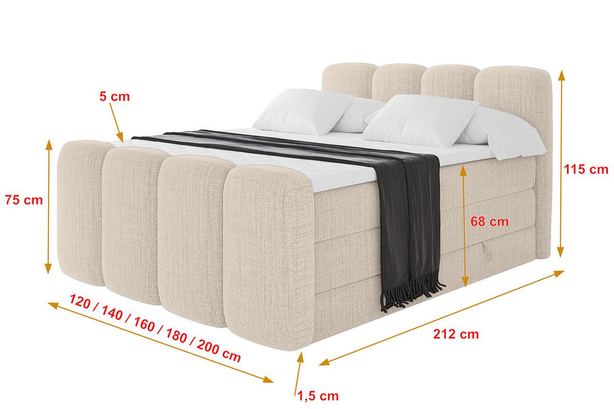 BOXBETT mit Matratze H3|H4 und Lattenrost - NINA-Z KING - 140x200 cm Aragon - Beige - Beige, Holzwerkstoff (140/200cm)