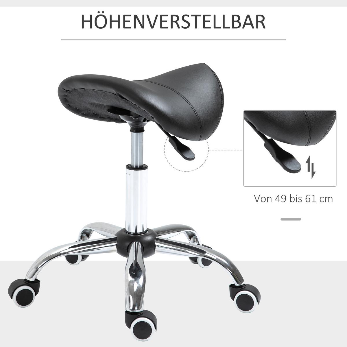 ARBEITSHOCKER Drehstuhl Drehhocker Rollhocker Sattelhocker Hocker Schwarz - Schwarz, Kunststoff (52/61/53cm) - HOMCOM