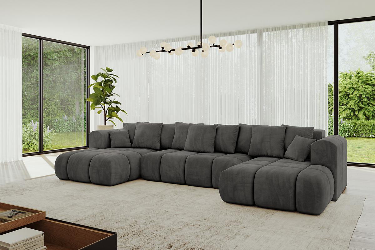 WOHNLANDSCHAFT CLOUD-U-v1 405x185x90 Dunkelgrau Velours - Dunkelgrau, Holzwerkstoff/Kunststoff (405/90/185cm) - ALTDECOR