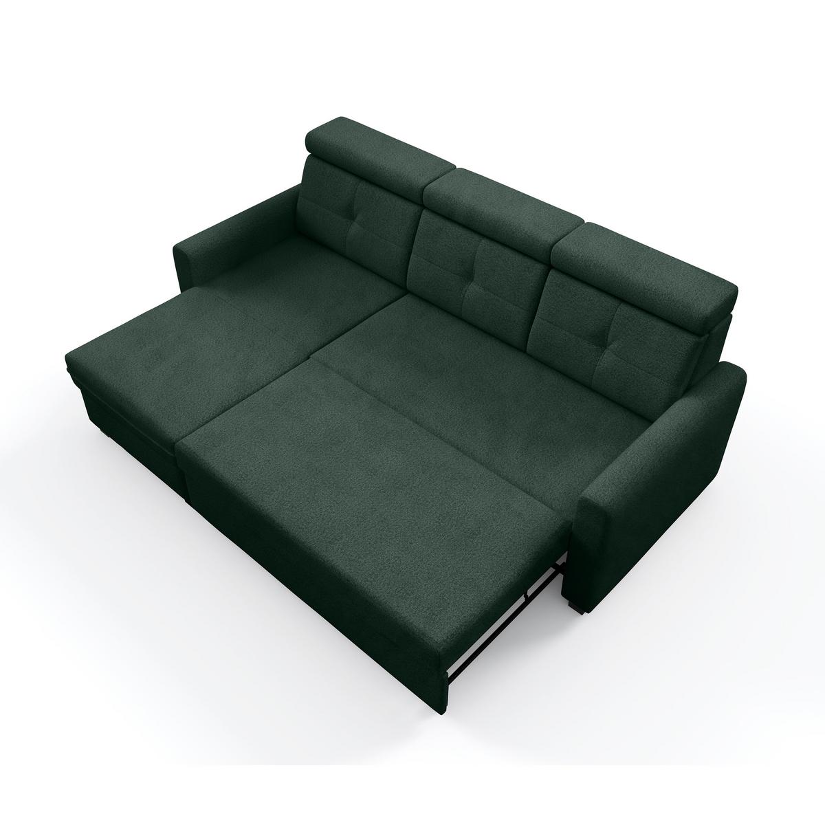 ECKSCHLAFSOFA Milano, Dunkelgrün, links - Dunkelgrün/Schwarz, Textil (217/166cm) - Beautysofa