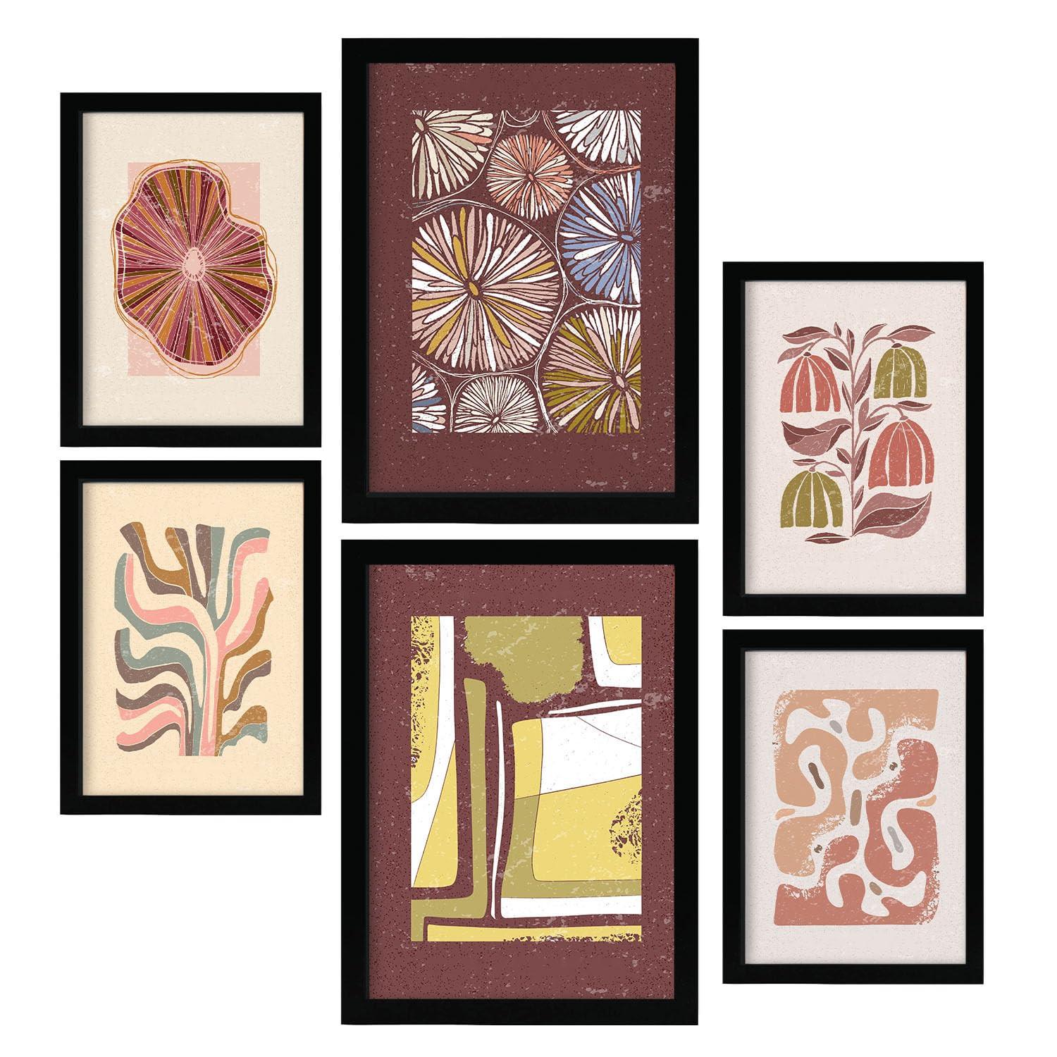 POSTER Set Mit 6 Drucken Mit Bürgersteig In Der Sammlung Ethnischer Stil A3 & A4 Schwarzer Rahmen - Schwarz, Papier (29/3cm) - Nacnic