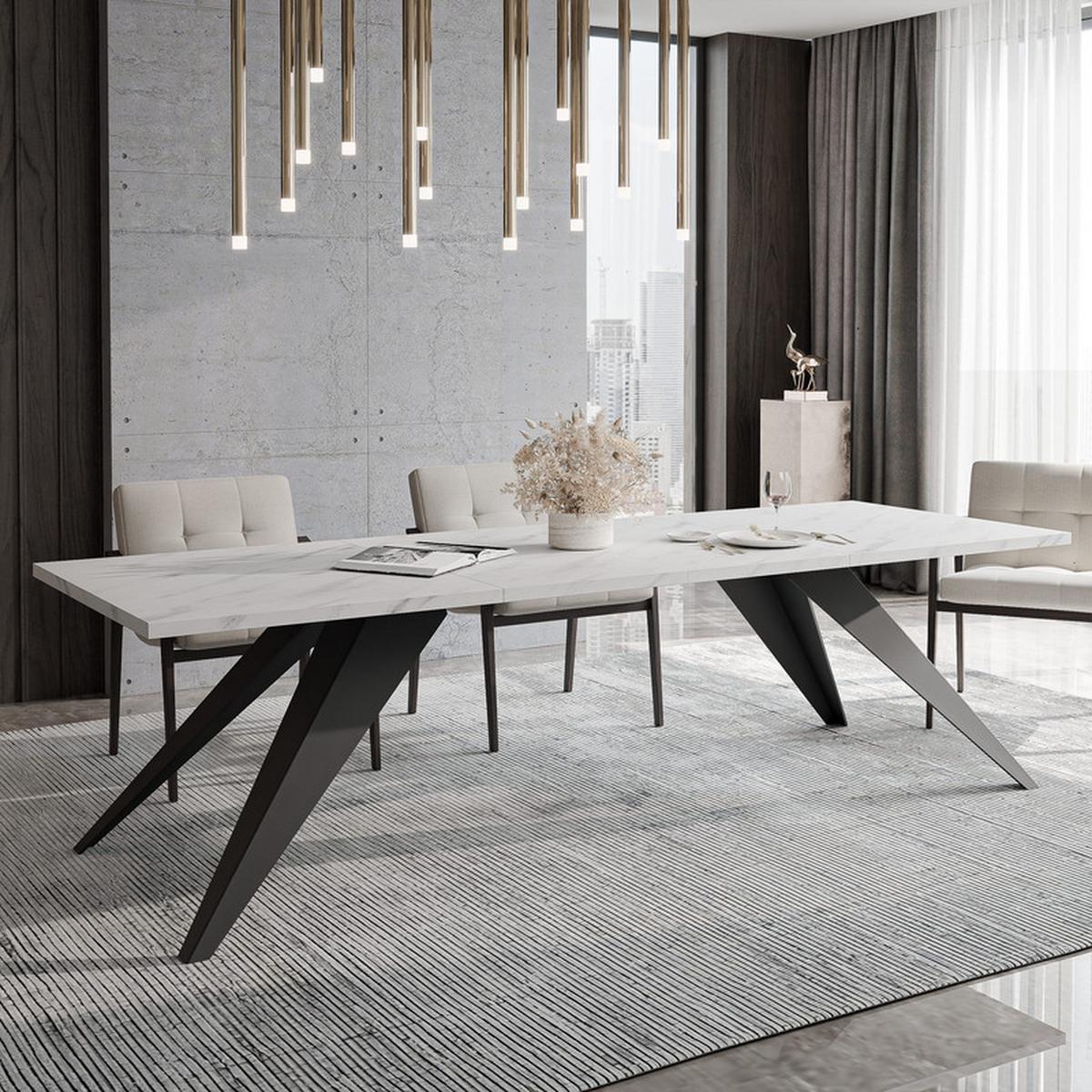 AUSZIEHTISCH XANDRO 160/90/76 cm mit Metallgestell, Schwarz / Bianco - Perlmutt/Schwarz, Holzwerkstoff/Metall (90/160/76cm) - Idohome