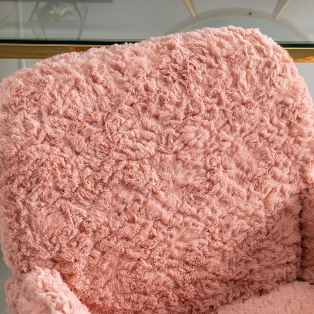 BÜROSTUHL Kunstfell Pink Höhenverstellbar Drehstuhl mit Armlehnen & Goldfuß - Pink, Textil (61/90/60cm) - Urban Meuble