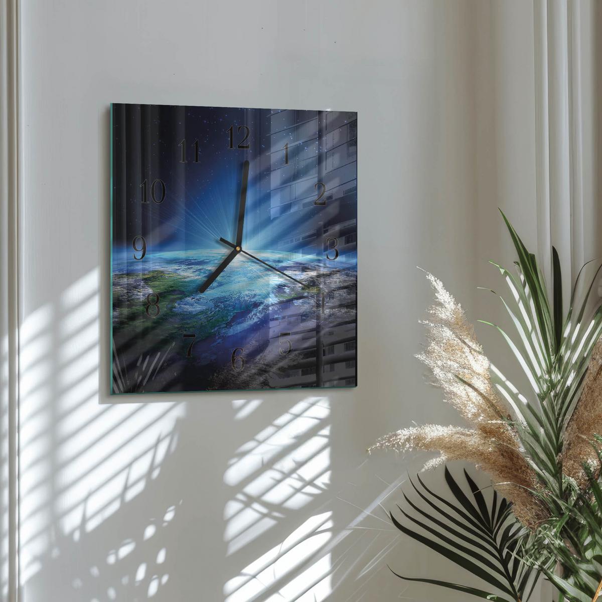 WANDUHR aus Glas 30x30 cm - Das Universum der Erde - Blau, Glas (30/30/0.4cm) - TULUP