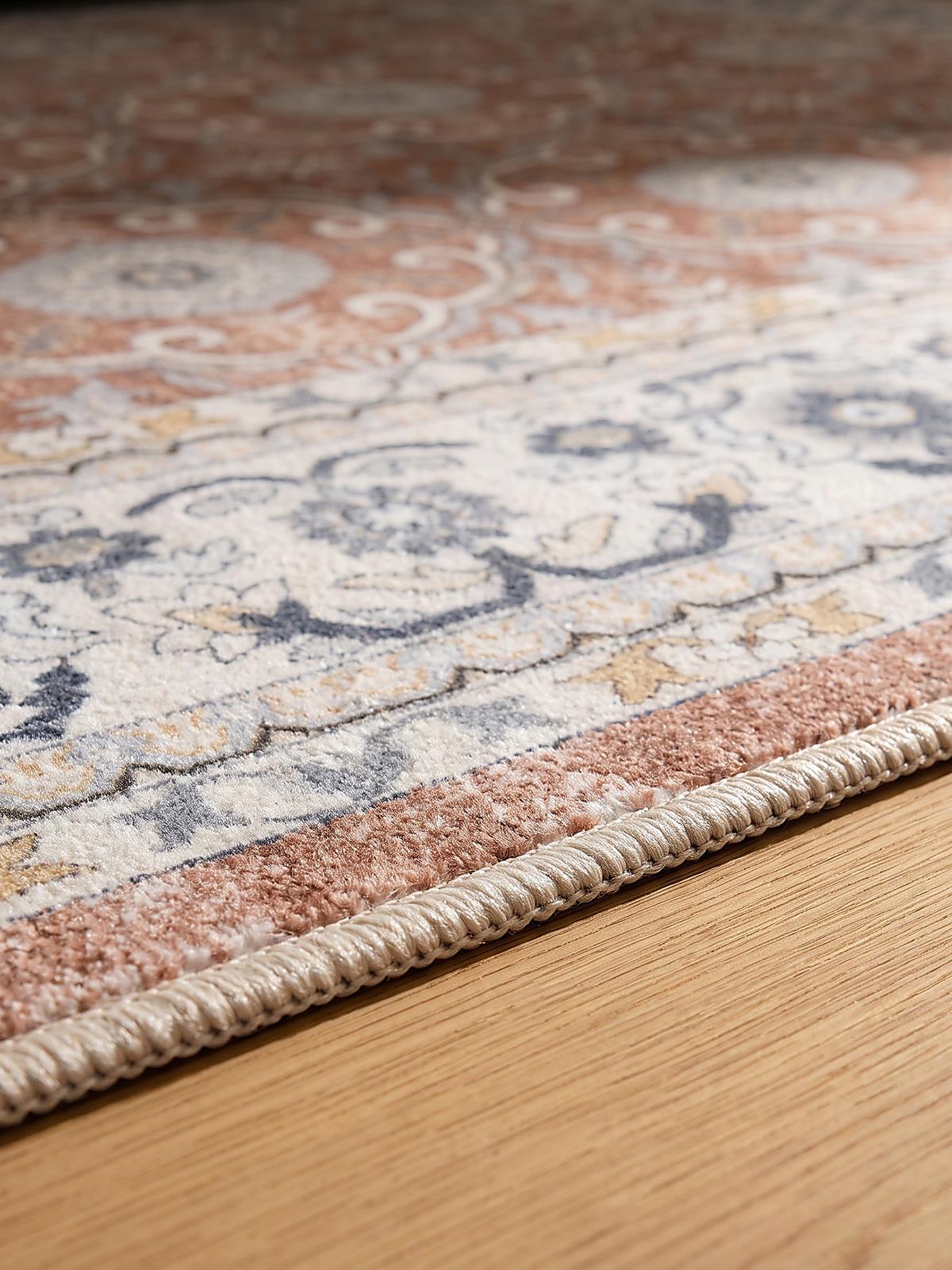 TEPPICH Kurzflor, waschbar, mit floralen Ornamenten, VERNANTE in Terrakotta-Creme, 120 x 170 cm - Rot, Textil (120/170cm) - KADIMA DESIGN