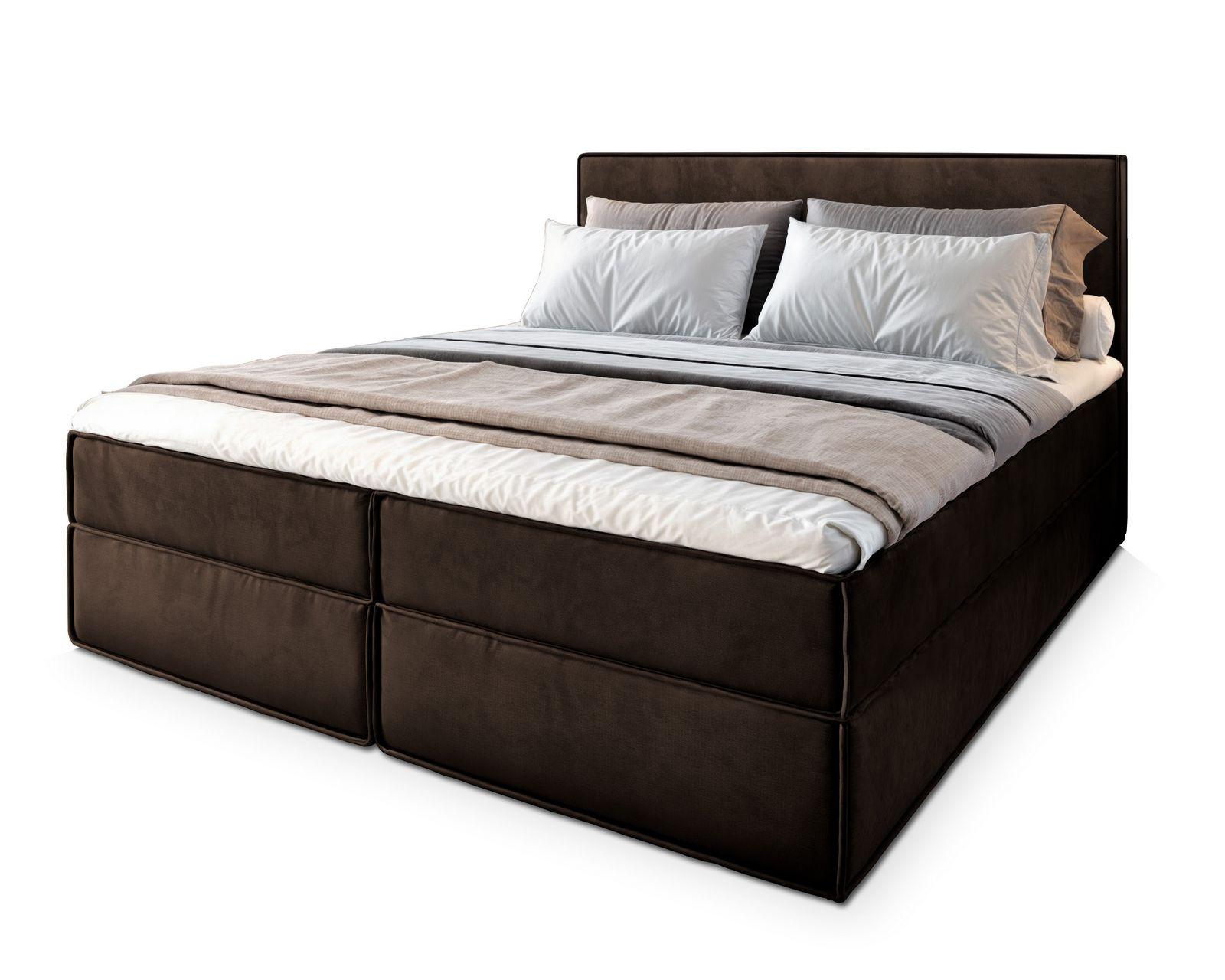 BOXBETT PELLIO 200x200 cm mit Matratze und Topper, H2+H3 - Braun - Braun, Holz (200/200cm) - MASSENO