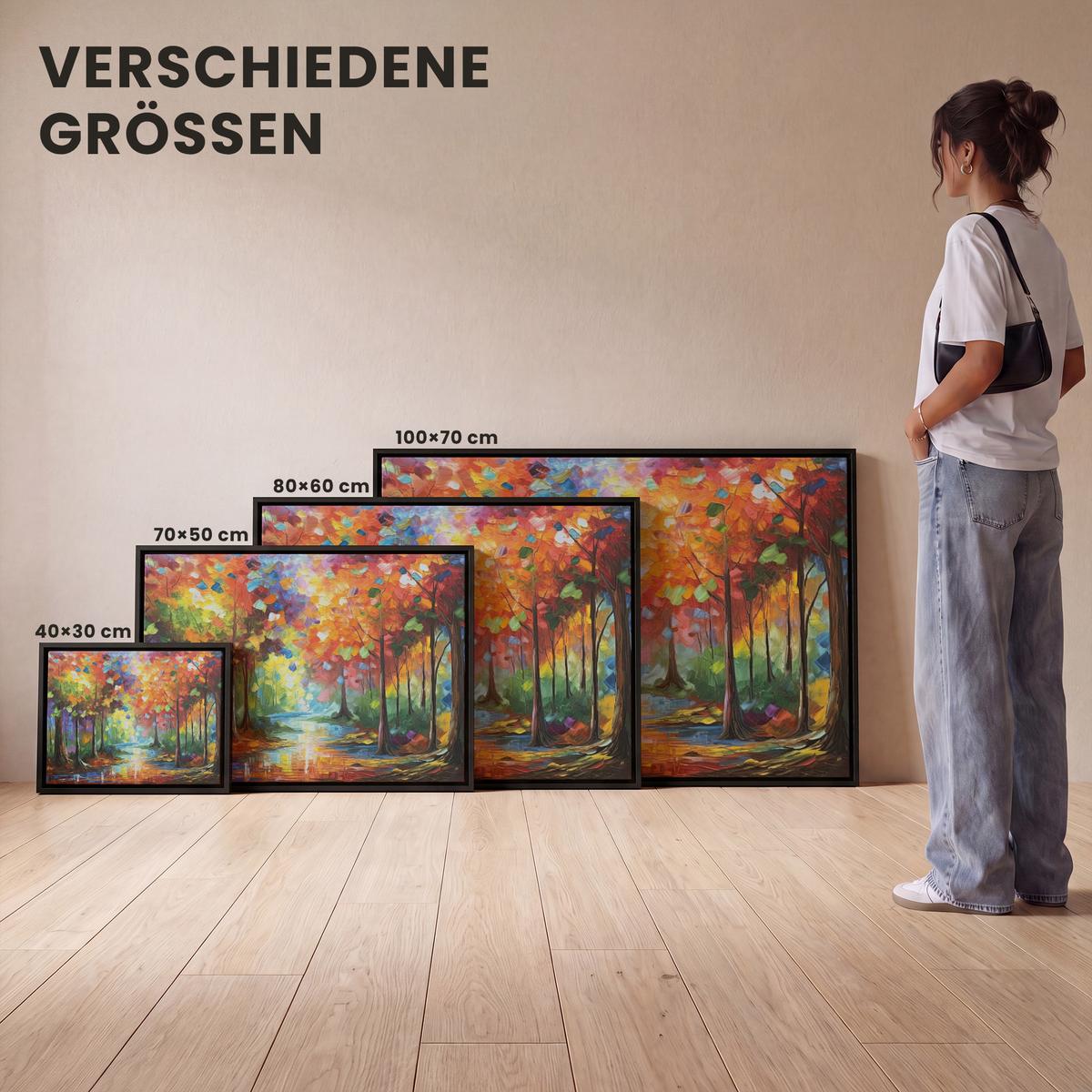LEINWAND Bilder mit Rahmen - Landschaft - Wald - Farben - Natur - 100x70 - Multicolor, Textil (100/70cm) - MuchoWow