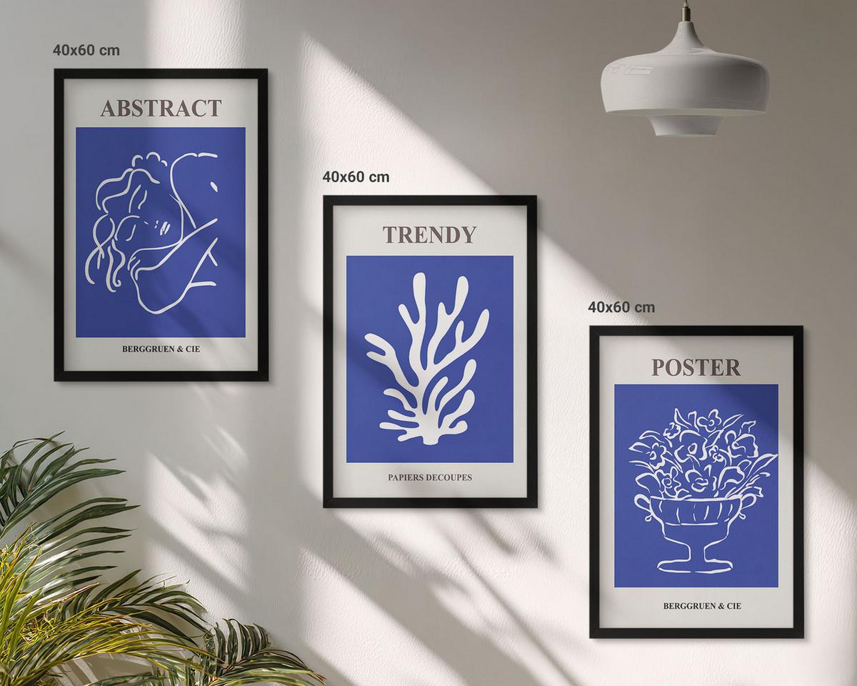 BILDER SET 3er Set - 40x60 cm Schwarzer Rahmen - Stilvolle blaue Poster - Schwarz, Kunststoff (40/60cm) - TULUP