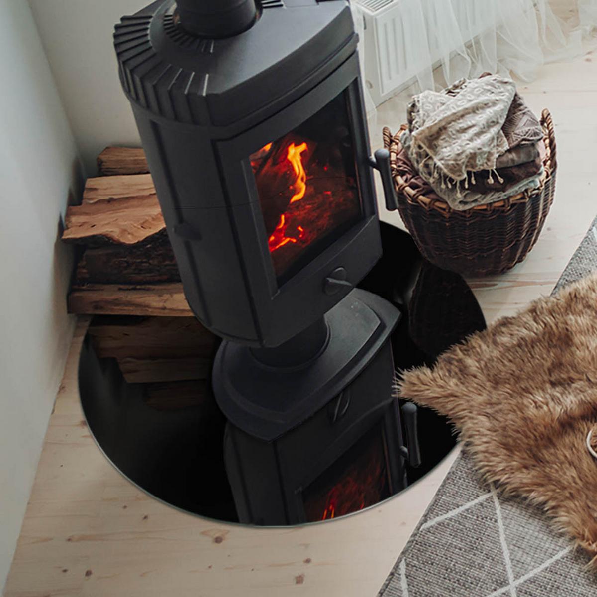 GLASPLATTE für Kamin Ø 70 cm - Schwarz, Glas (70/70/0.4cm) - TULUP