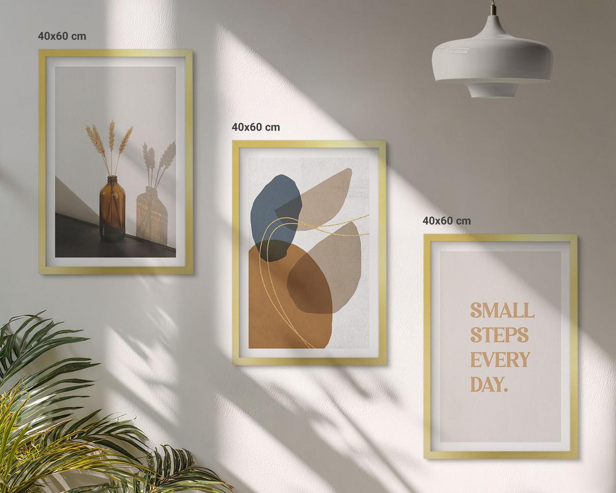 BILDER SET 3er Set - 40x60 cm Goldrahmen - Set abstrakter Formen - Goldfarben, Kunststoff (40/60cm) - TULUP