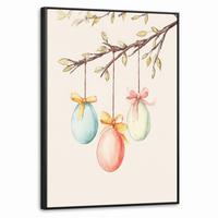 LEINWAND Bilder mit Rahmen - Osterkuchen - Schleife - Eier - 60x80 - Creme, Textil (60/80cm) - MuchoWow