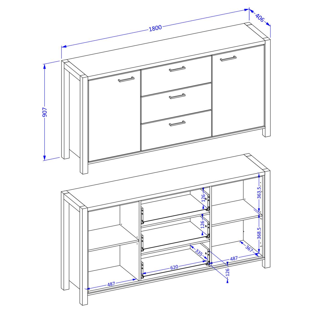 SIDEBOARD ATTIVO 180/91/41 cm mit 3 Schubladen und 2 Türen Eichefarben - Eichefarben, Holzwerkstoff (180/91/41cm) - MASSENO