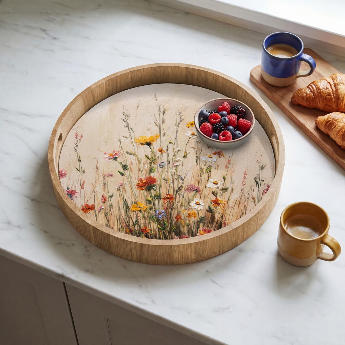 TABLETT Wildblumen - Pinselstriche - Ruhig 40x40 cm - Multicolor, Holz (40/5/5cm) - OnlyWow