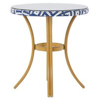 GARTENTISCH Rattan blau/weiß 70 cm Rifreddo - Blau/Weiß, Kunststoff (70/70/76cm) - Beliani