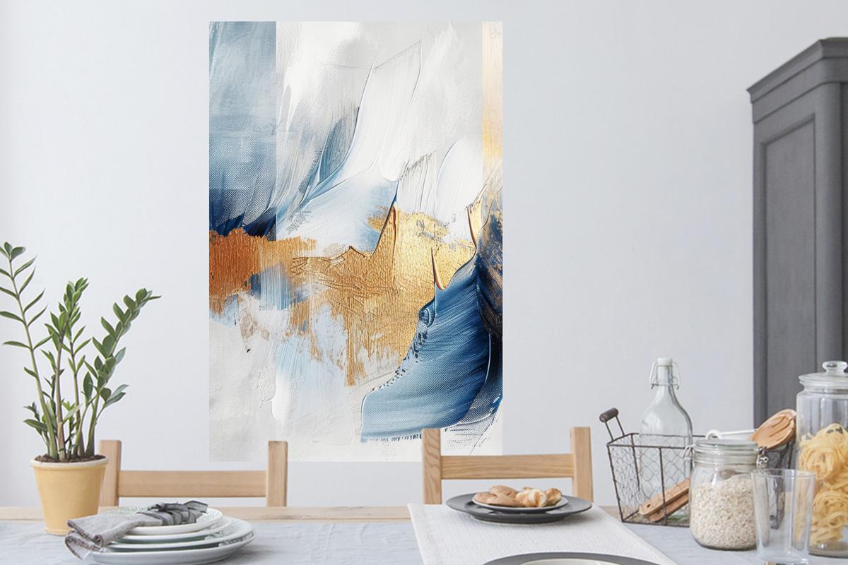 WANDTATTOO Gold - Blau - Aquarell - Kunst - Modern Wandaufkleber 80x120 cm - Hellblau, Kunststoff (80/120/0.1cm) - MuchoWow