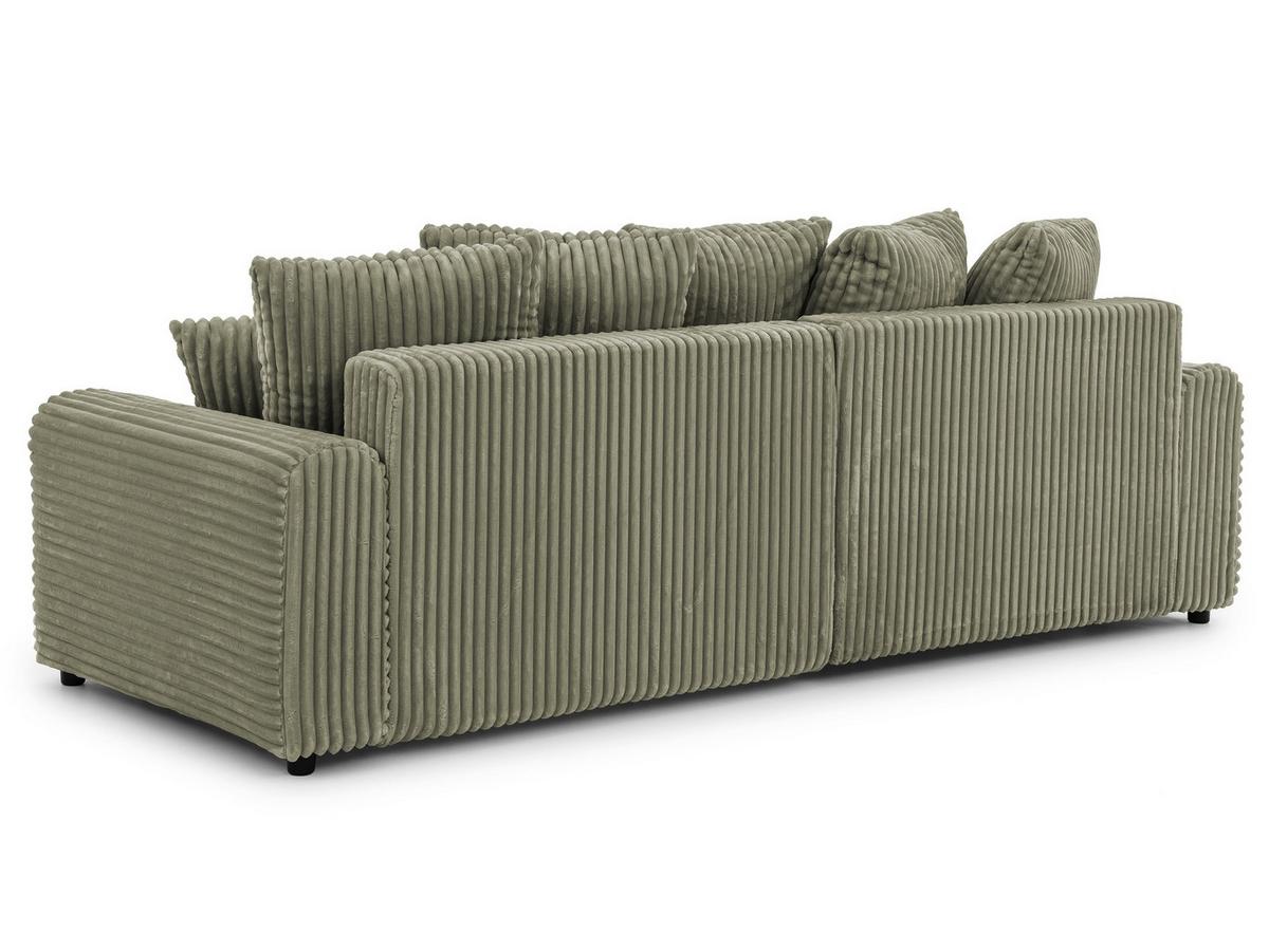 ECKSOFA Calma mit Schlaffunktion und Bettkasten im Bumpy-Design aus weichem Olive Plüschcord - Ottomane links - Schwarz/Grün, Holz/Kunststoff (239/140cm) - S-Style