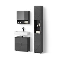 BADMÖBEL-SET Ronco Anthrazit Hochglanz 3 Teile, mit Hochschrank - Schwarz Hochglanz, Holzwerkstoff (60/192/30cm) - Livinity®