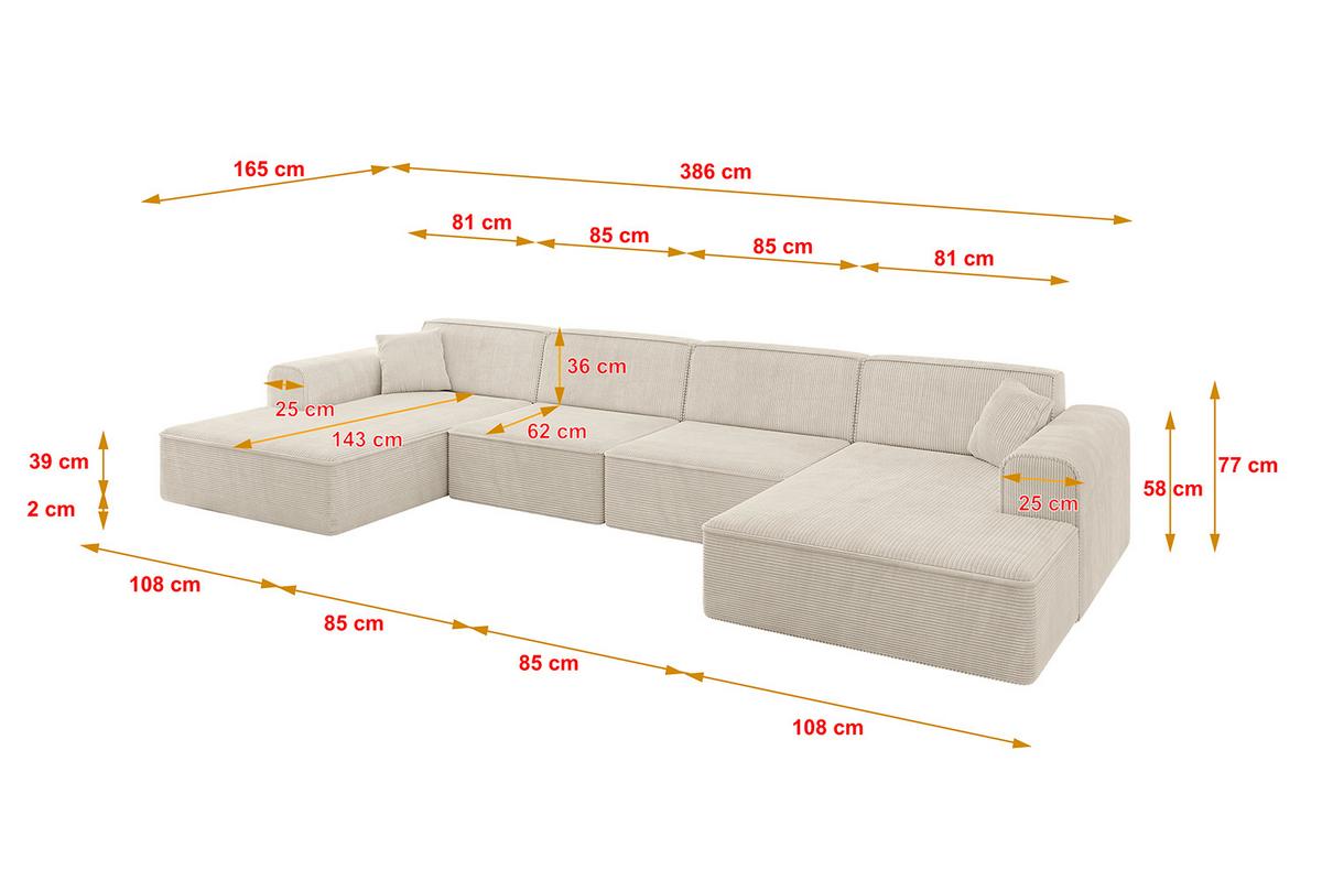 WOHNLANDSCHAFT IREA-U2-v3 - 386x165x77 cm Beige - Beige, Holzwerkstoff/Textil (386/77/165cm) - ALTDECOR