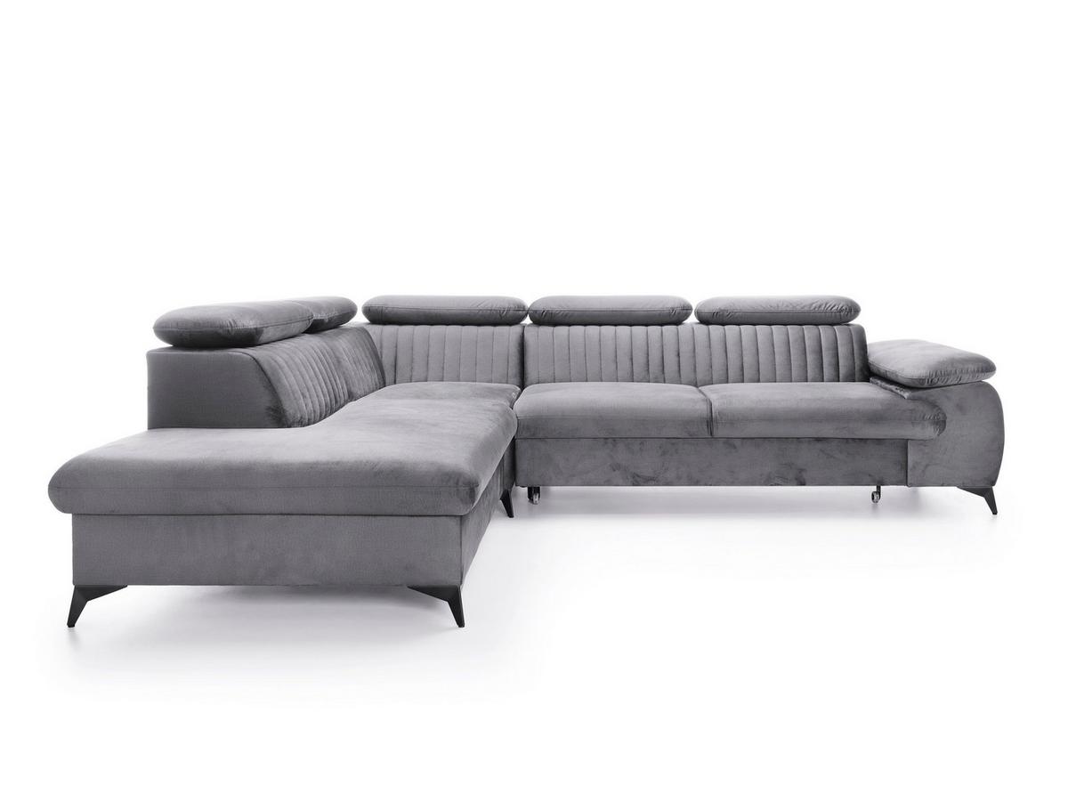 ECKSOFA FIORE Grau Velours-Stoff mit Schlaffunktion - Grau, Holz (275/221cm) - MASSENO