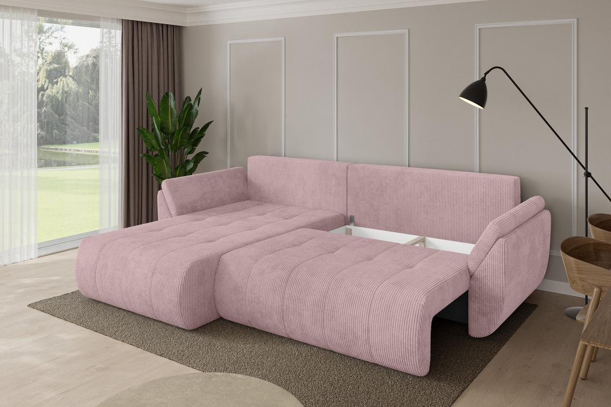 ECKSOFA mit Schlaffunktion Ottomane Links TOKO-L 277x194x86 Rosa Cord - Schwarz/Rosa, Holzwerkstoff/Kunststoff (277/194cm) - ALTDECOR