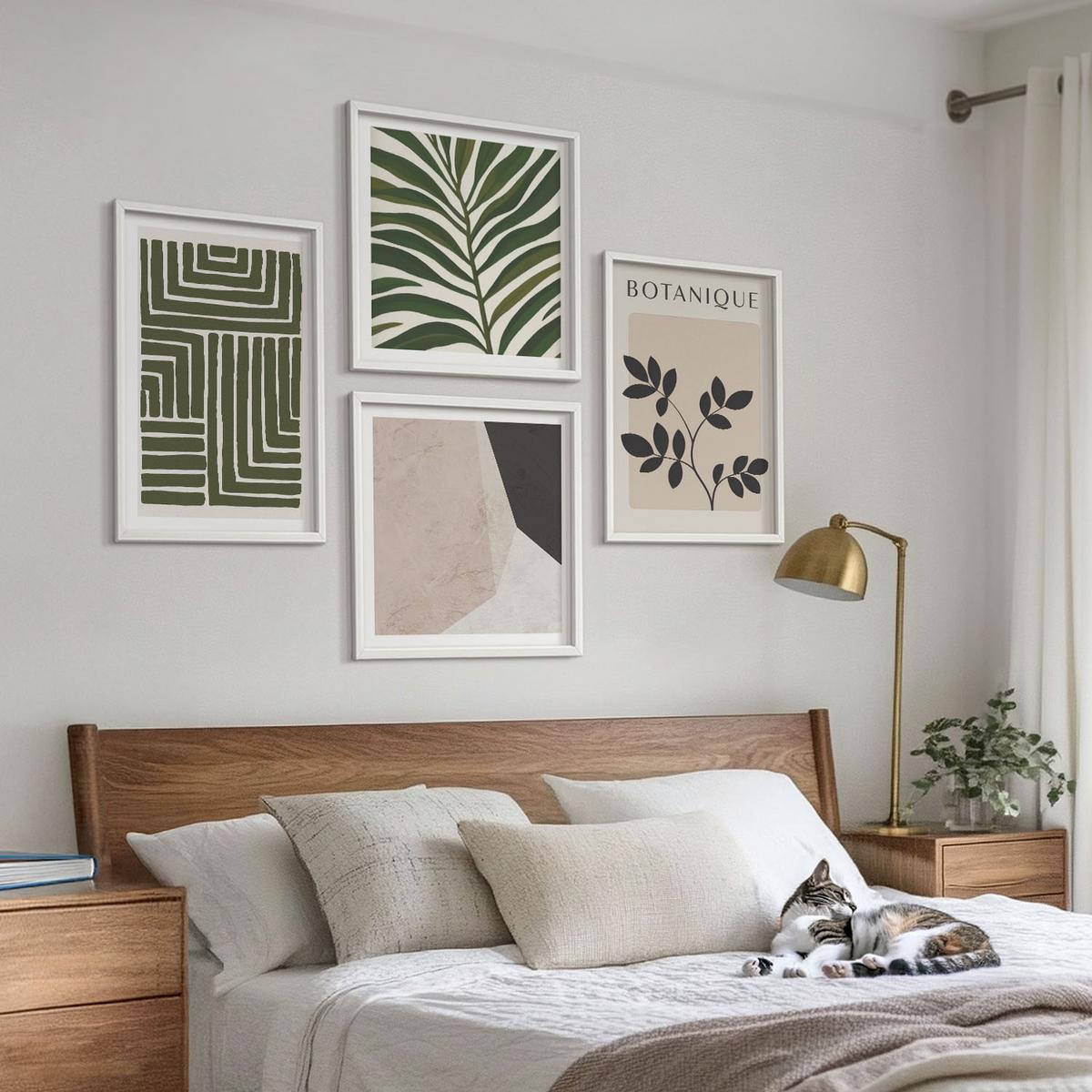 BILDER SET 4er Set - 50x50 cm & 40x60 cm Weißer Rahmen - Botanische Boho-Kompositionen - Weiß, Kunststoff (50/50cm) - TULUP