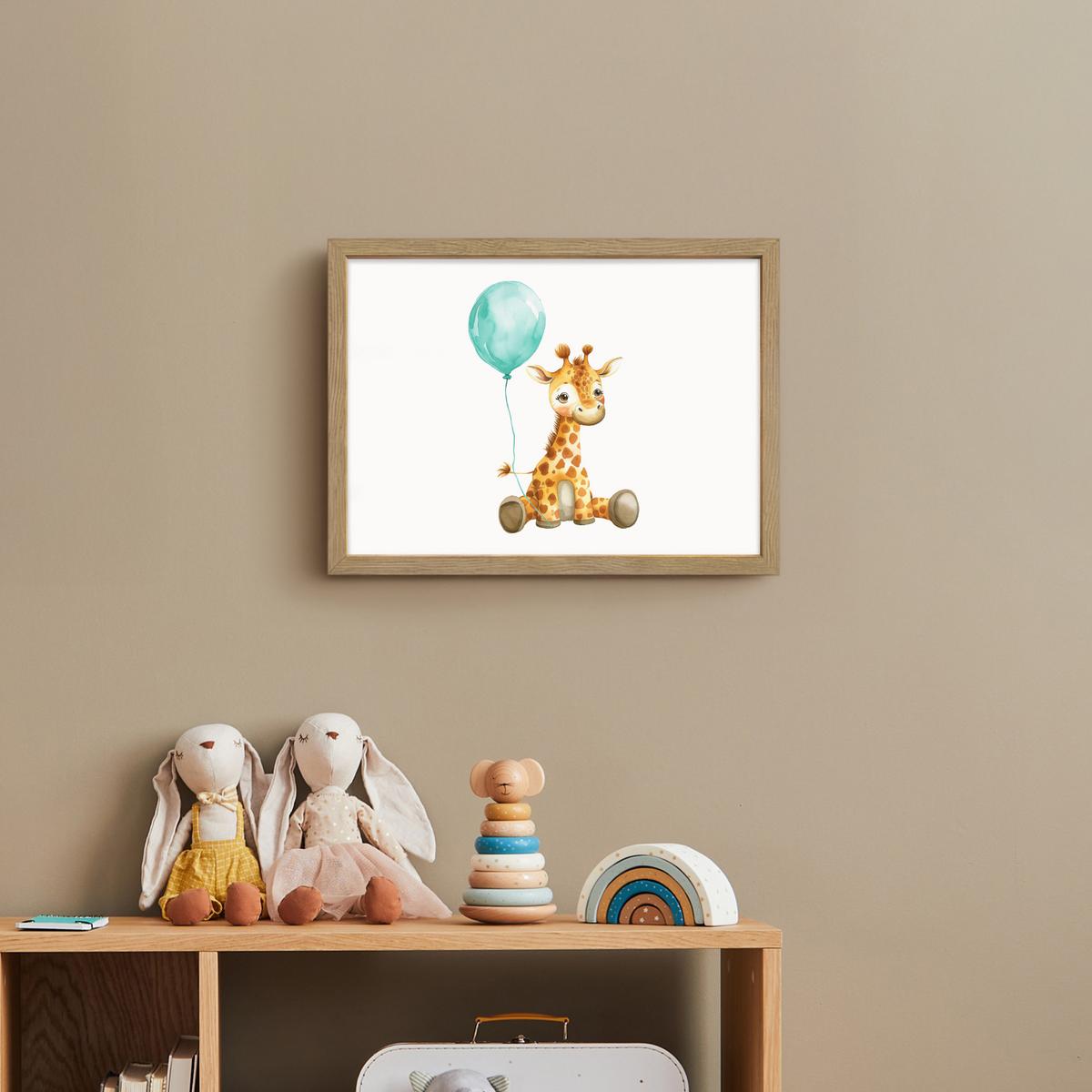 WANDLEUCHTE MIT AKKU Giraffe - Baby - Tiere - Blauer Ballon 40x30 cm - Weiß, Holzwerkstoff (40/30/8cm) - OnlyWow