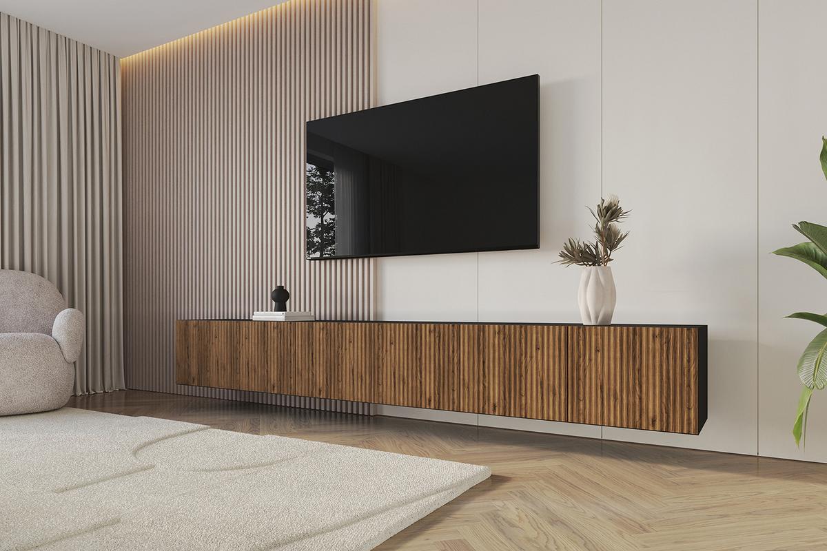 LOWBOARD NOA-2-W 3x100x40x40 cm - Schwarz / Katania - Eiche Wotan, Holzwerkstoff (300/40/40cm) - ALTDECOR