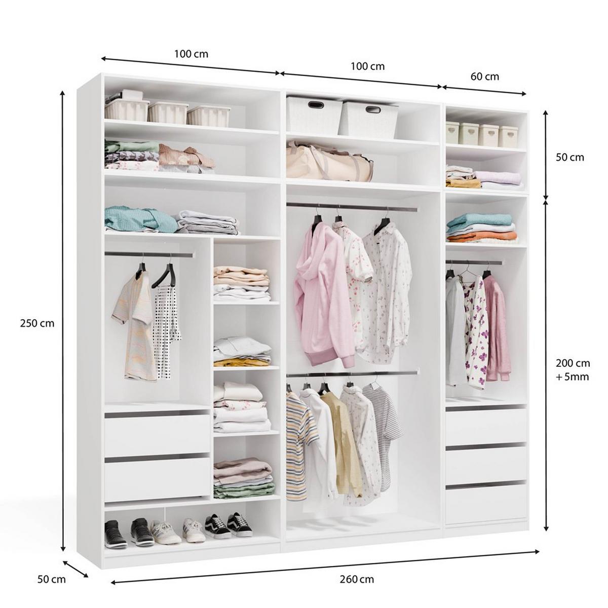 GARDEROBENSCHRANK Weiß 260/250/50 - Weiß, Holzwerkstoff (260/250/50cm) - RAUMHIRSCH FURNITURE