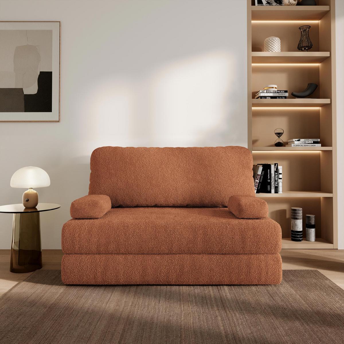 BETTSOFA KESTE aus Schaumstoff Bucle-Stoff Orange Schlaffunktion - Orange, Textil (140/86/60cm) - MASSENO